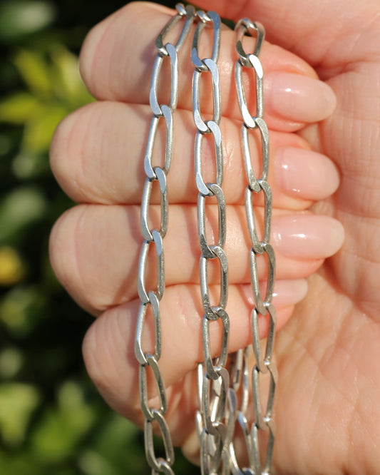 Italian Made Oval Curb Link Silver Chain, Paperclip Feels, 27.52g, 72cm
