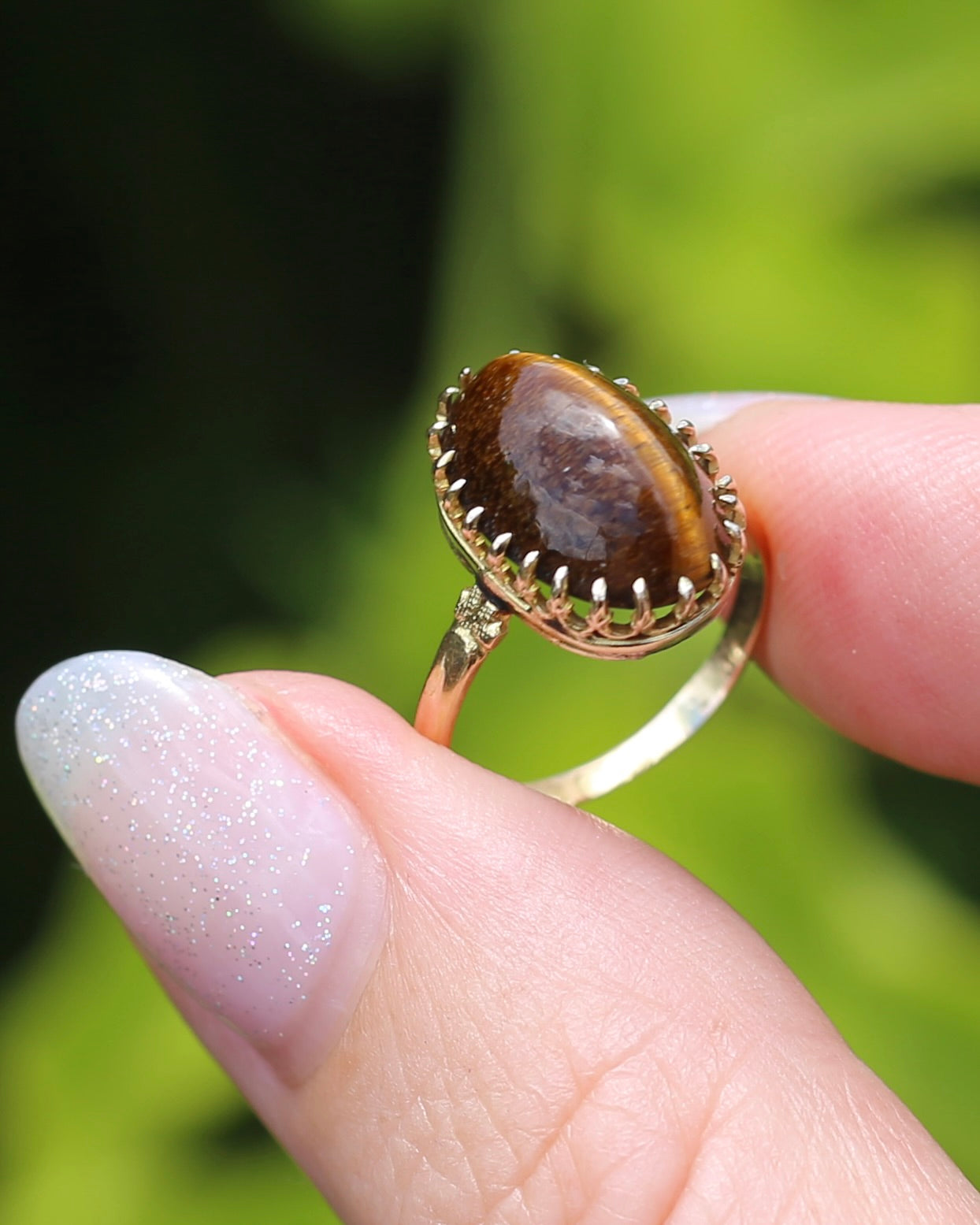 Second Glance - Antique Birmingham Made 1922 Tiger Eye Cabochon Ring, 15ct Yellow Gold, size I or 4.25, 2.27g