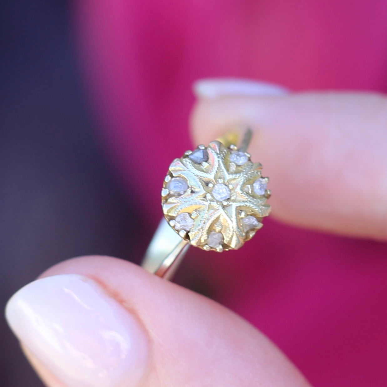 Rustic Handmade Likely Victorian Rose and Table Cut Diamond & Quartz Ring, approx 12ct Yellow Gold, size T or 9.5