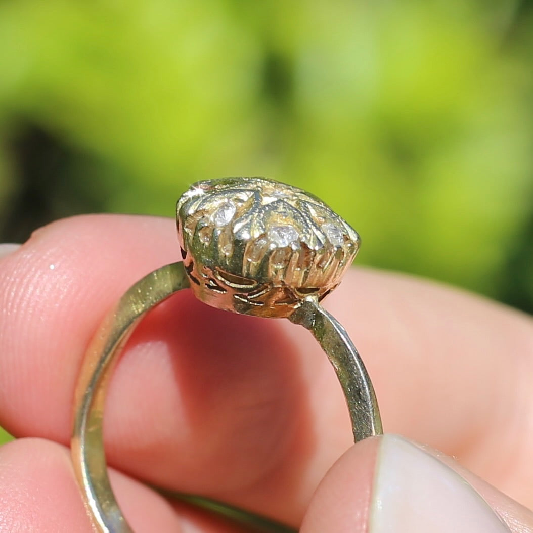 Rustic Handmade Likely Victorian Rose and Table Cut Diamond & Quartz Ring, approx 12ct Yellow Gold, size T or 9.5