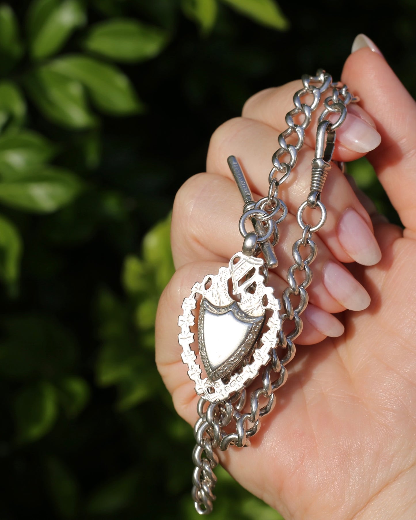 Birmingham Made 1903 Sterling Silver Watch Chains, Fob and T-bar, 47cm or 18.5 inches, 52,6g