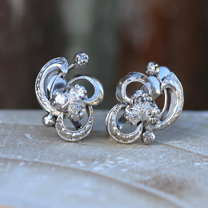 Vintage 9ct White Gold Diamond Set Ear Cuffs Earrings, 4.68g , with Valuation