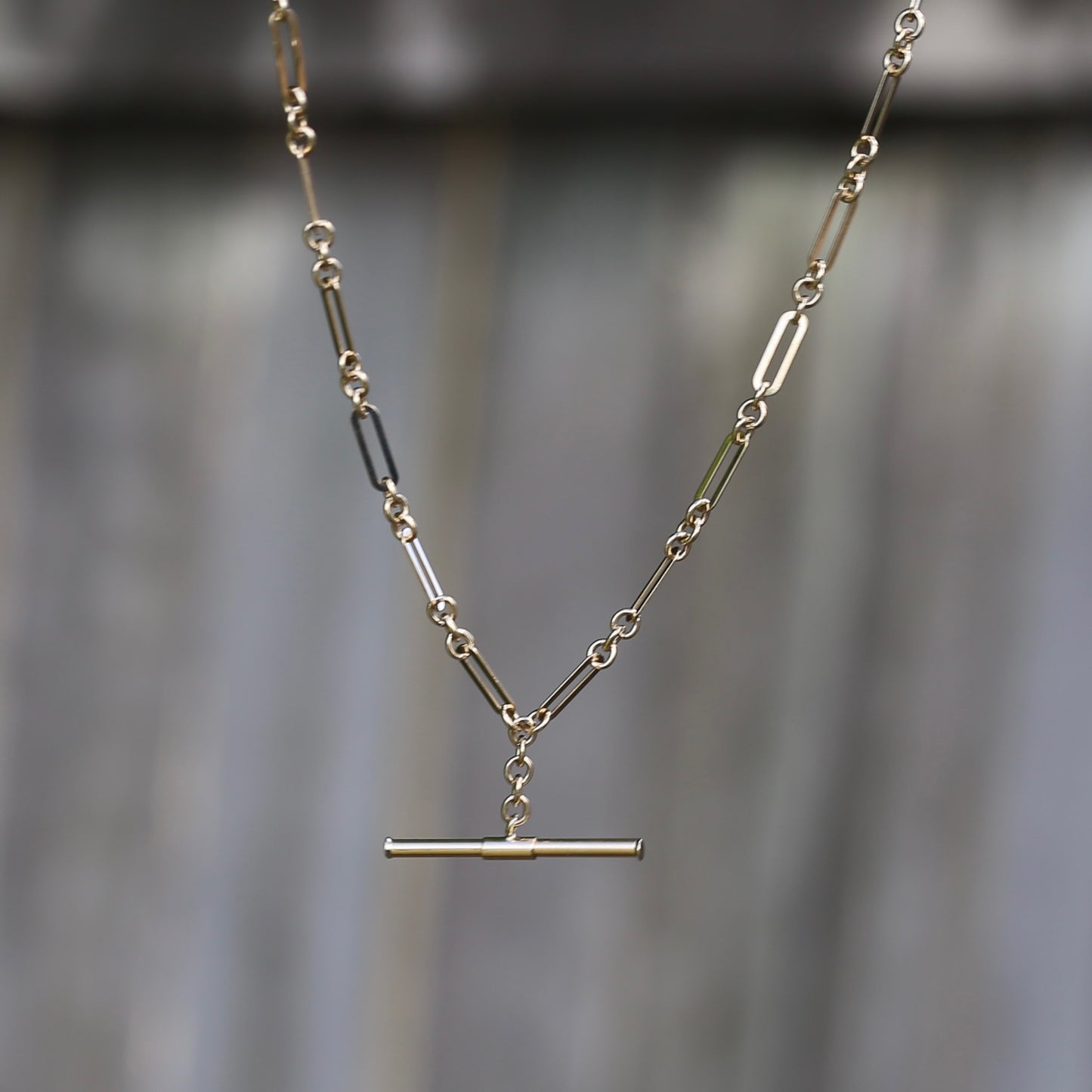 Delicate Paperclip Chain with T-bar, 9ct Yellow Gold, 47cm with 1cm T-Bar drop