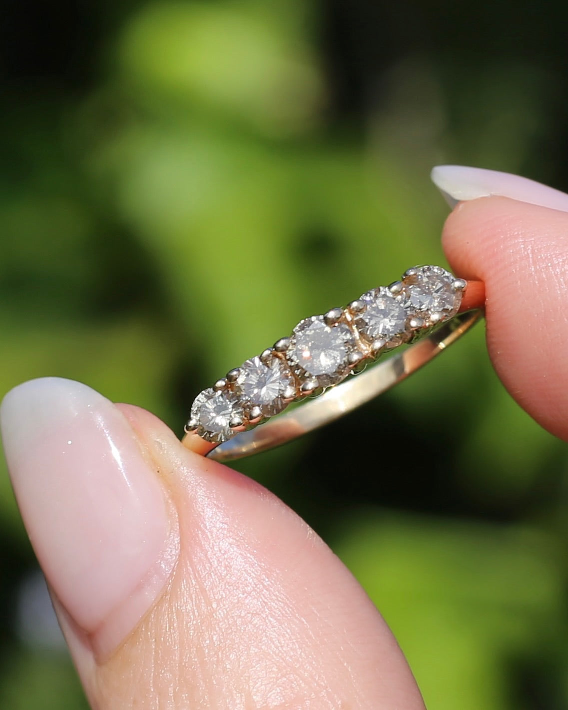 ON HOLD Five Stone Champagne Diamond Ring, 14ct Yellow Gold, size S1/2 or 9.25, 2.6g, with valuation