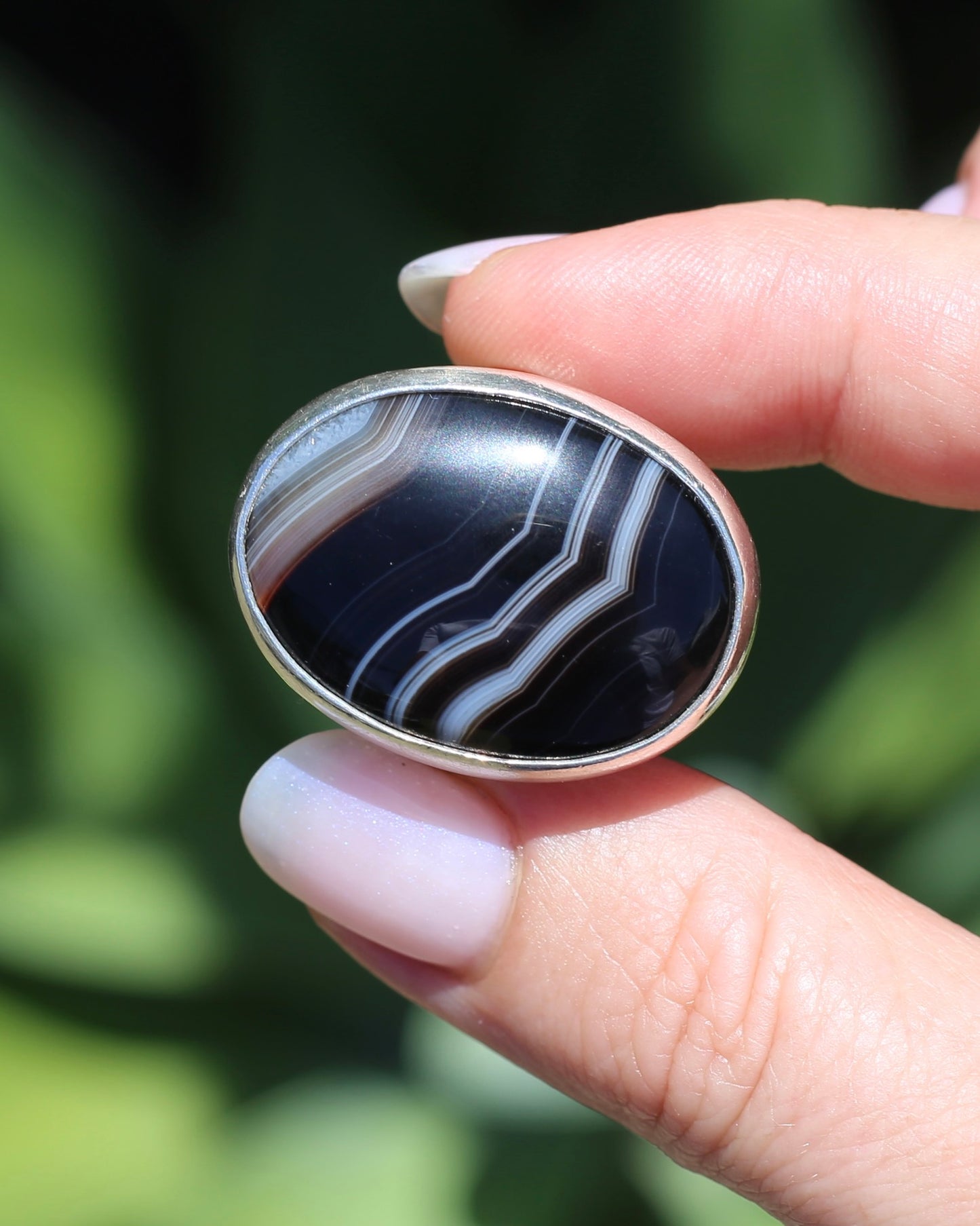 Chunky Bezel Set Natural Banded Agate Ring, Sterling Silver, size R or 8.5 (might feel half a size smaller), 19.7g