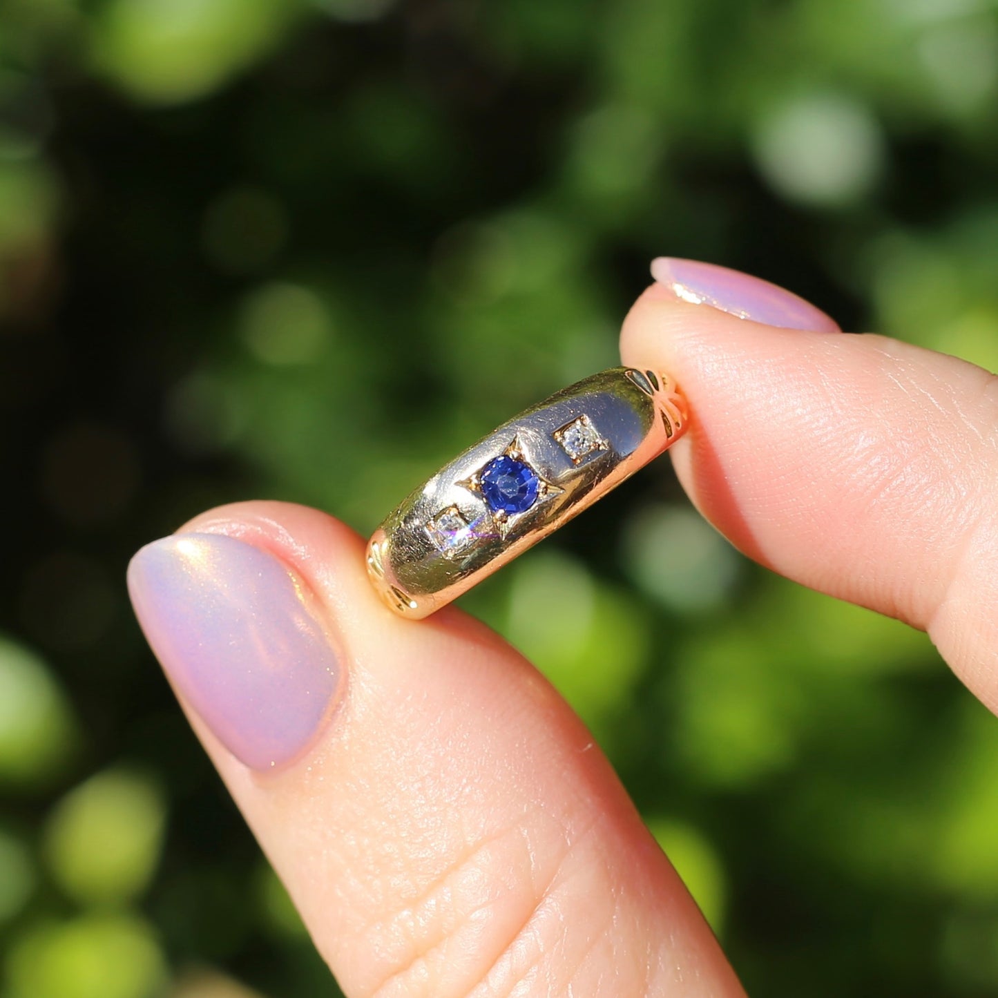 1896 Old Cut Sapphire and Diamond Gypsy Set Ring, 18ct Yellow Gold, size N or 6.75