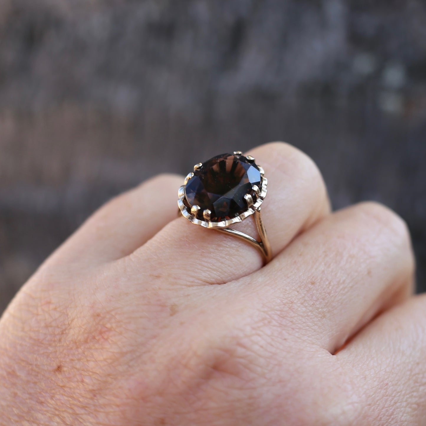 Gorgeous 1973 7.5ct Smoky Quartz Cocktail Ring, size N or 6.75