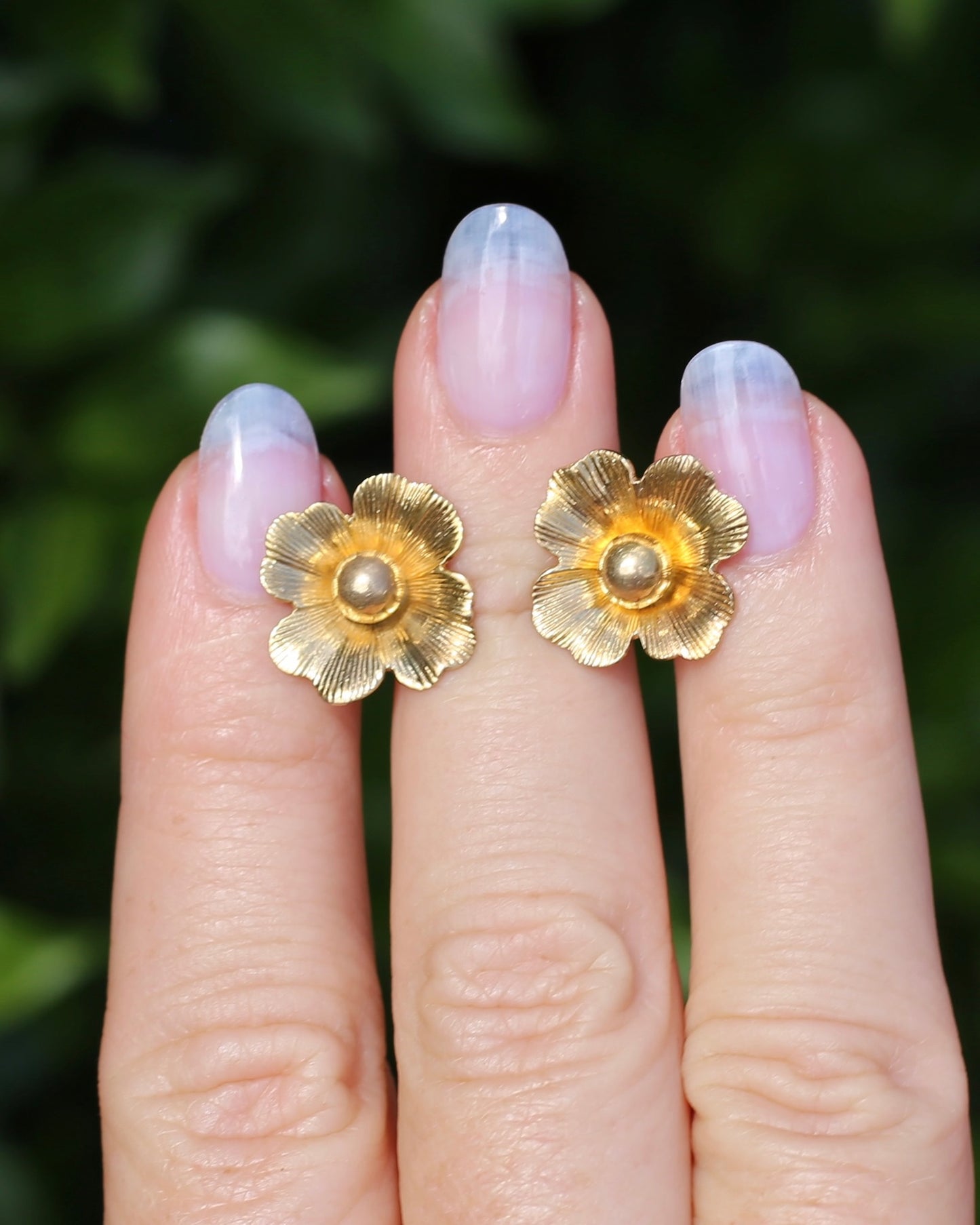Vintage 1950s Large Floral Earring Studs, 9ct Gold (14K butterflies), Birmingham Made, 3.27g