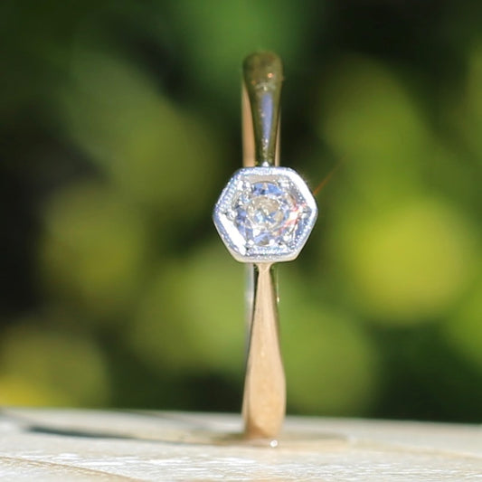 Early Australian Old Cut Diamond Solitaire by H. G. Rogers, 18ct White and Yellow Gold, size 9.5 or just over S1/2