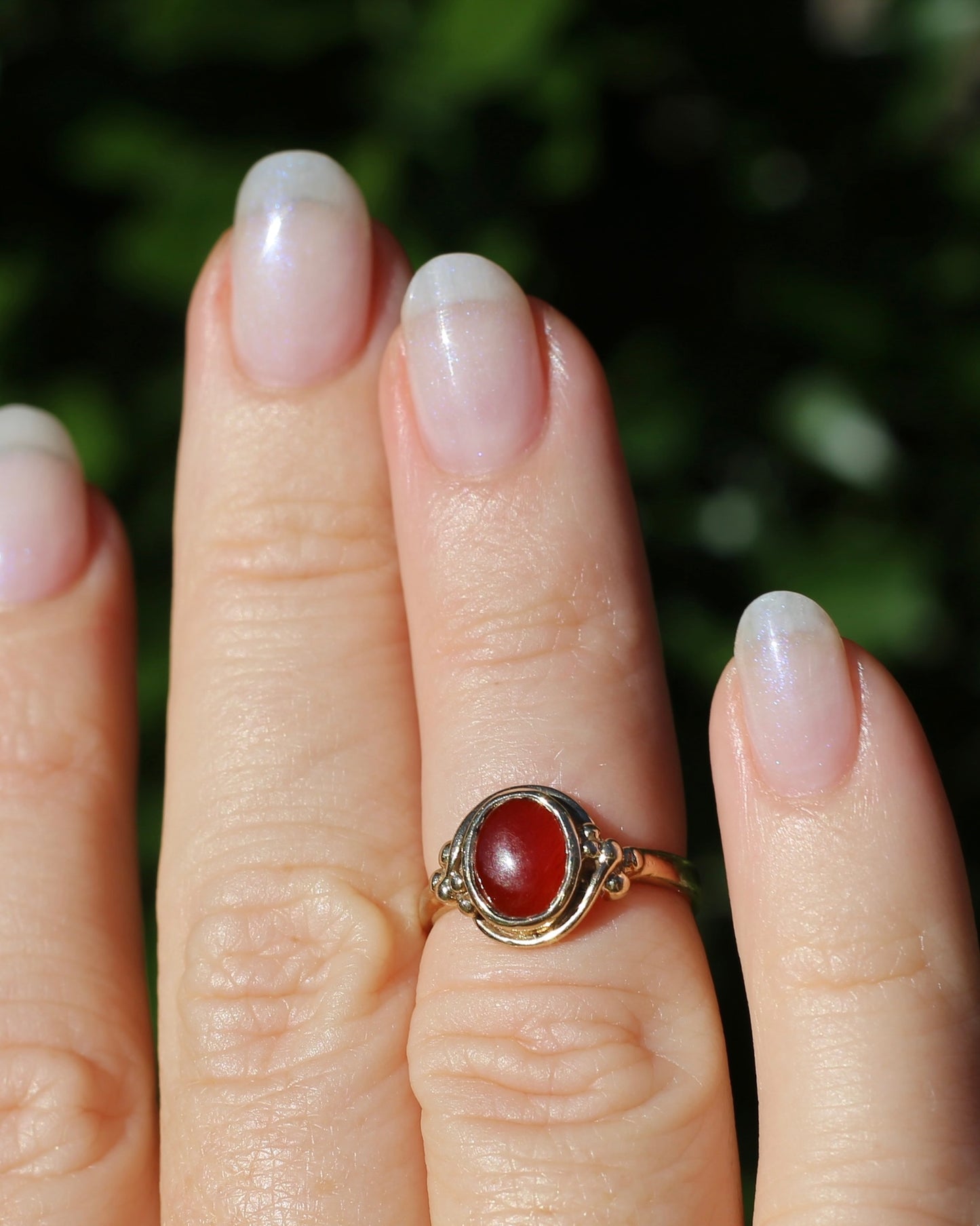 Bezel Set Carnelian Cabochon Signet Type Ring, 9ct Yellow Gold, size I1/2 or 4.5