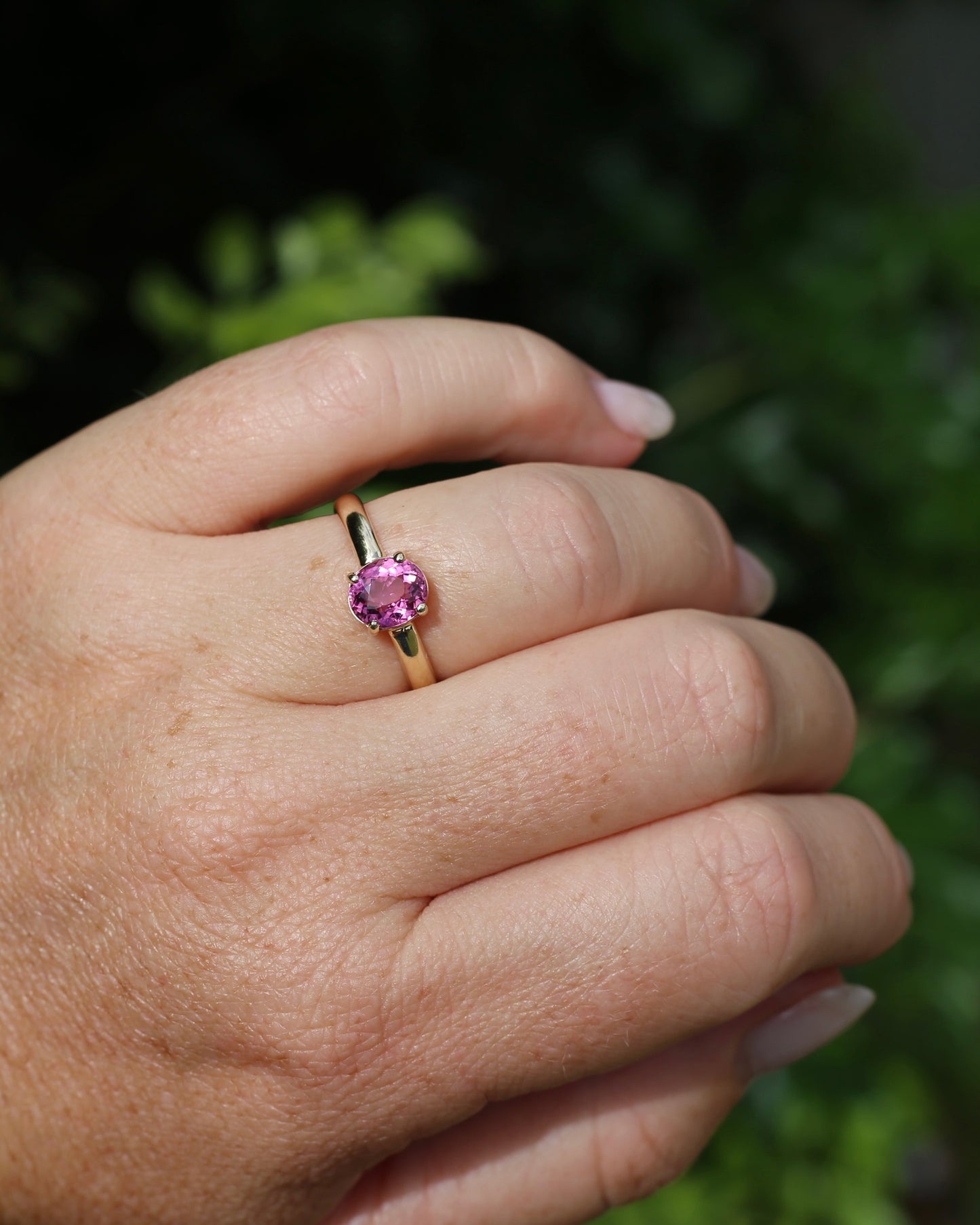 1.28ct Oval Natural Pink Rubellite Tourmaline, Claw Set in 9ct Yellow Gold, size 9 or S