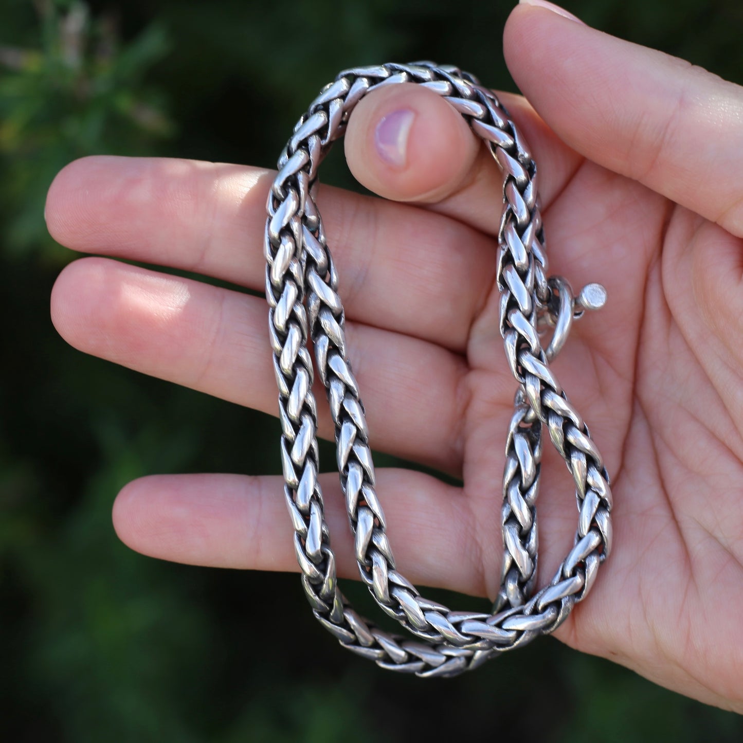 Chunky Plaited Silver Chain with T-Bar Toggle Clasp, 18inches or 46cm