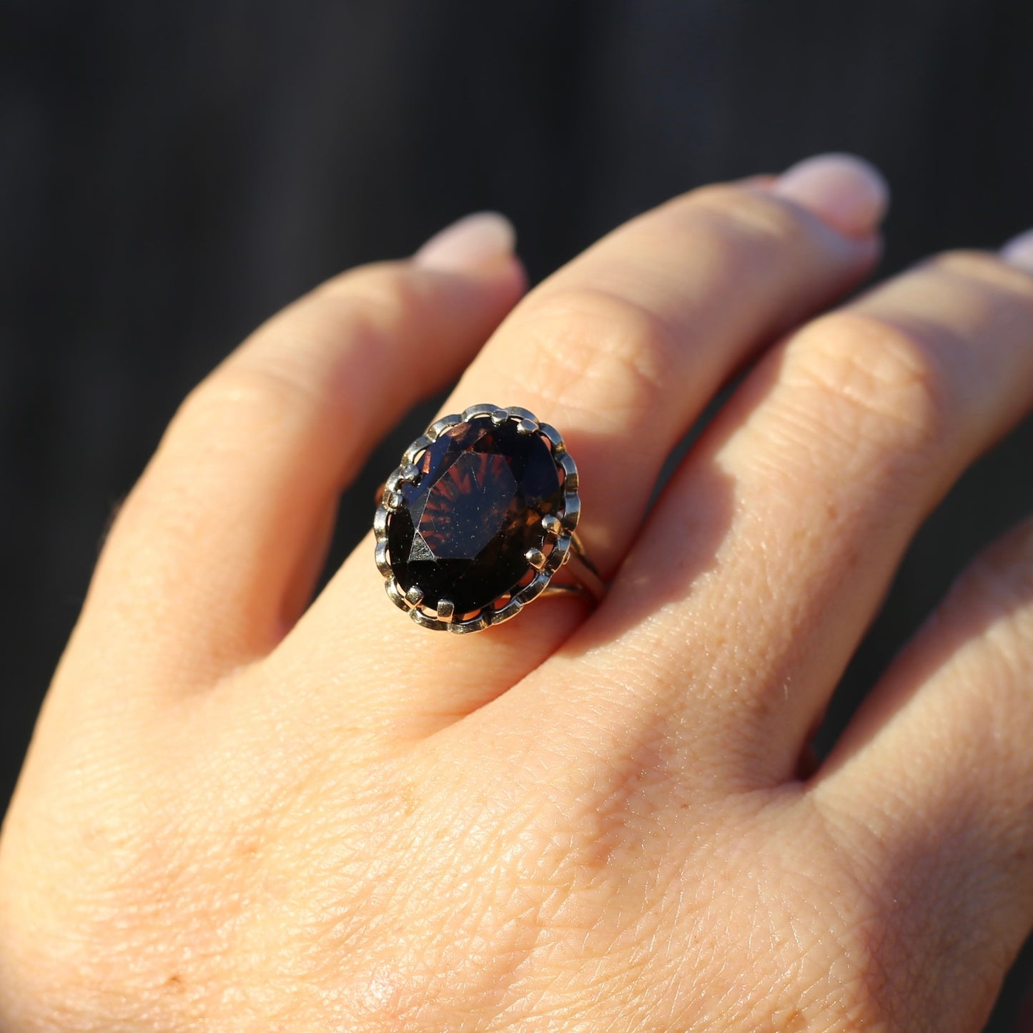 Gorgeous 1973 7.5ct Smoky Quartz Cocktail Ring, size N or 6.75