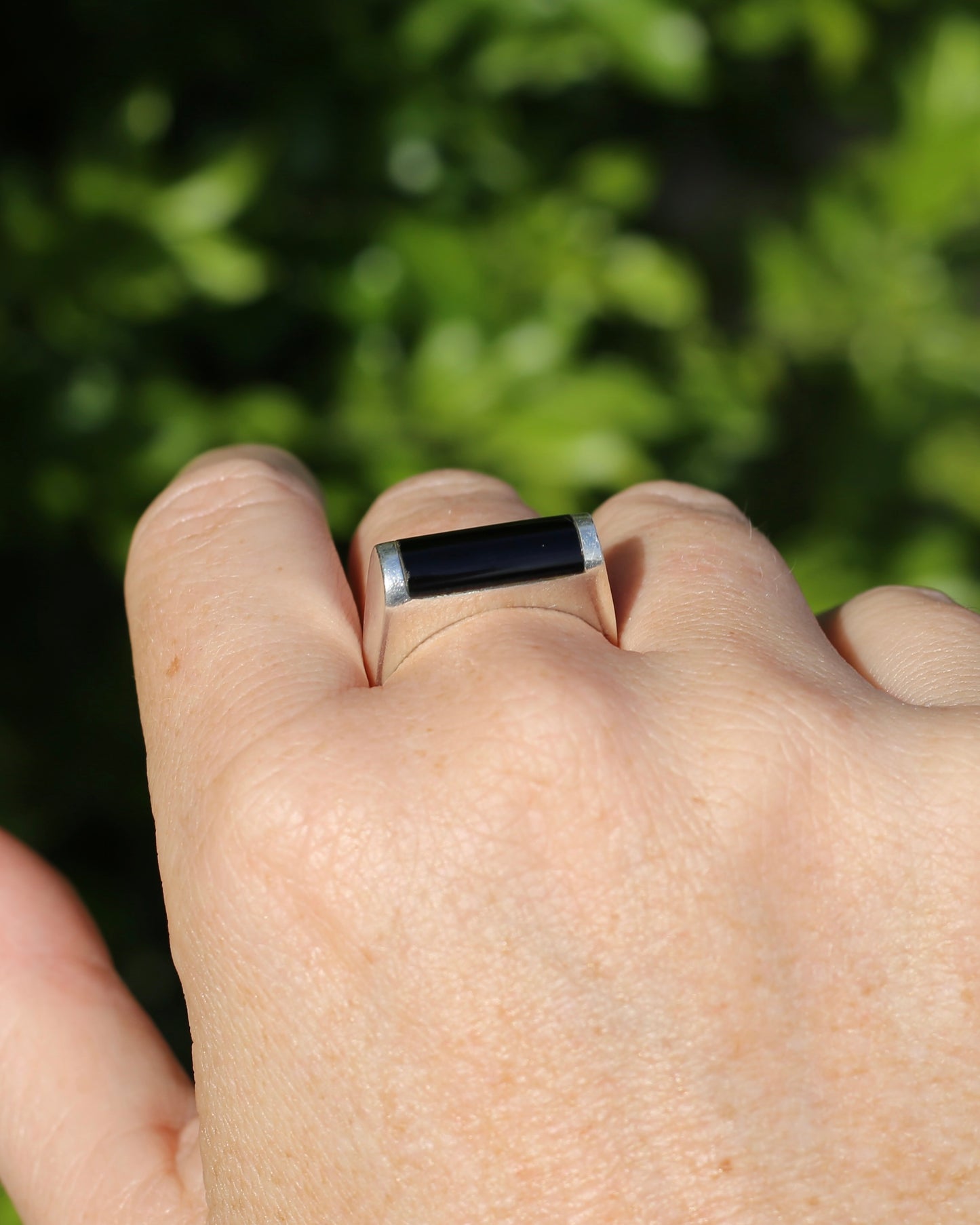 Curved Onyx and Silver Ring, Sterling Silver, Size V1/2 or 10.75, 8.4g