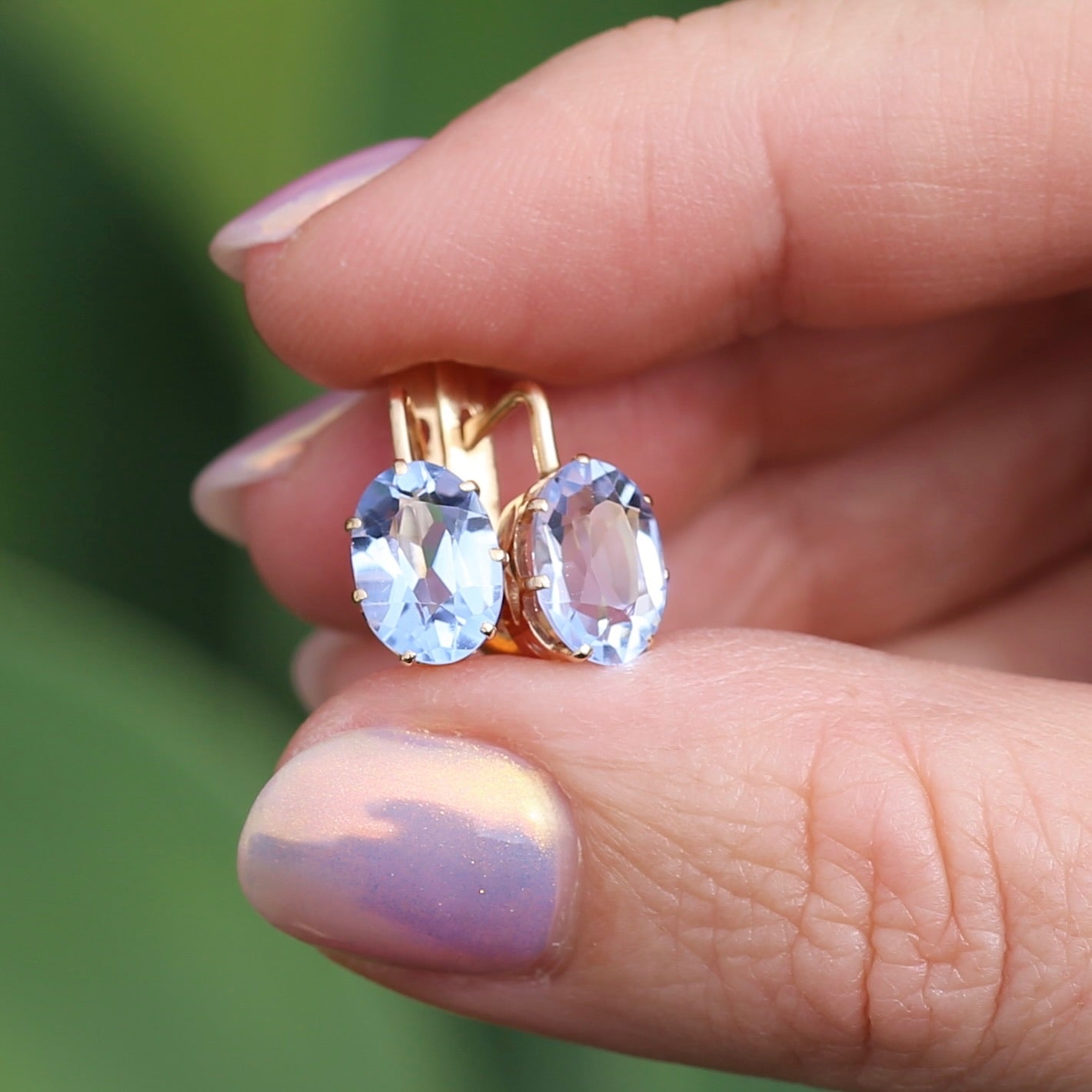 Vintage Russian Pale Lilac Blue Spinel Earrings with Lever Backs, 14ct Rosey Gold, 3.03g