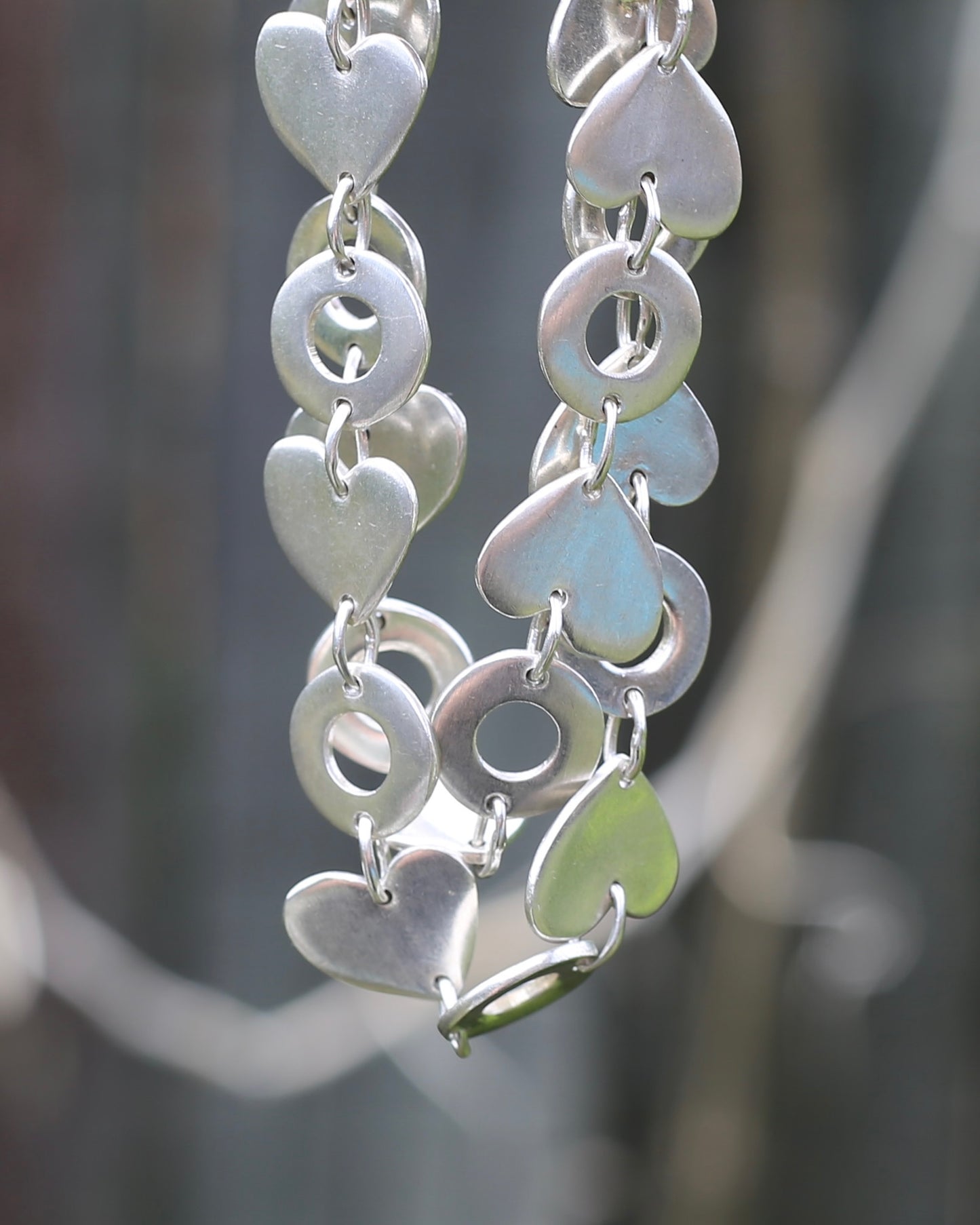 Fabulous Modernist Inspired Hearts and Lilypads Necklace, Sterling Silver, 43cm, 42.3g