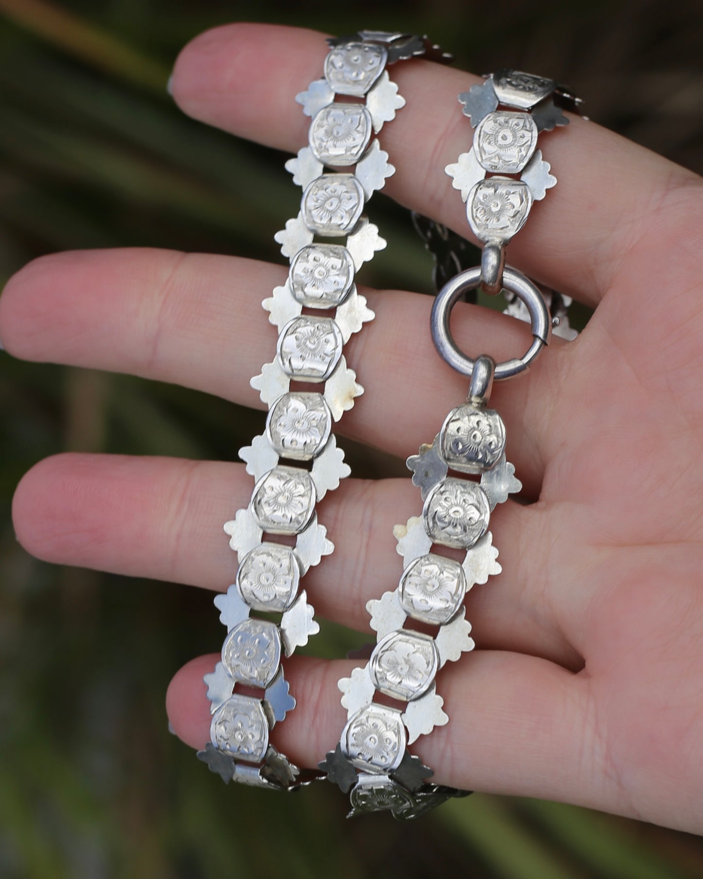 Antique Victorian Floral Book Chain, Silver, 45cm or 7.75 inches, 22.43g