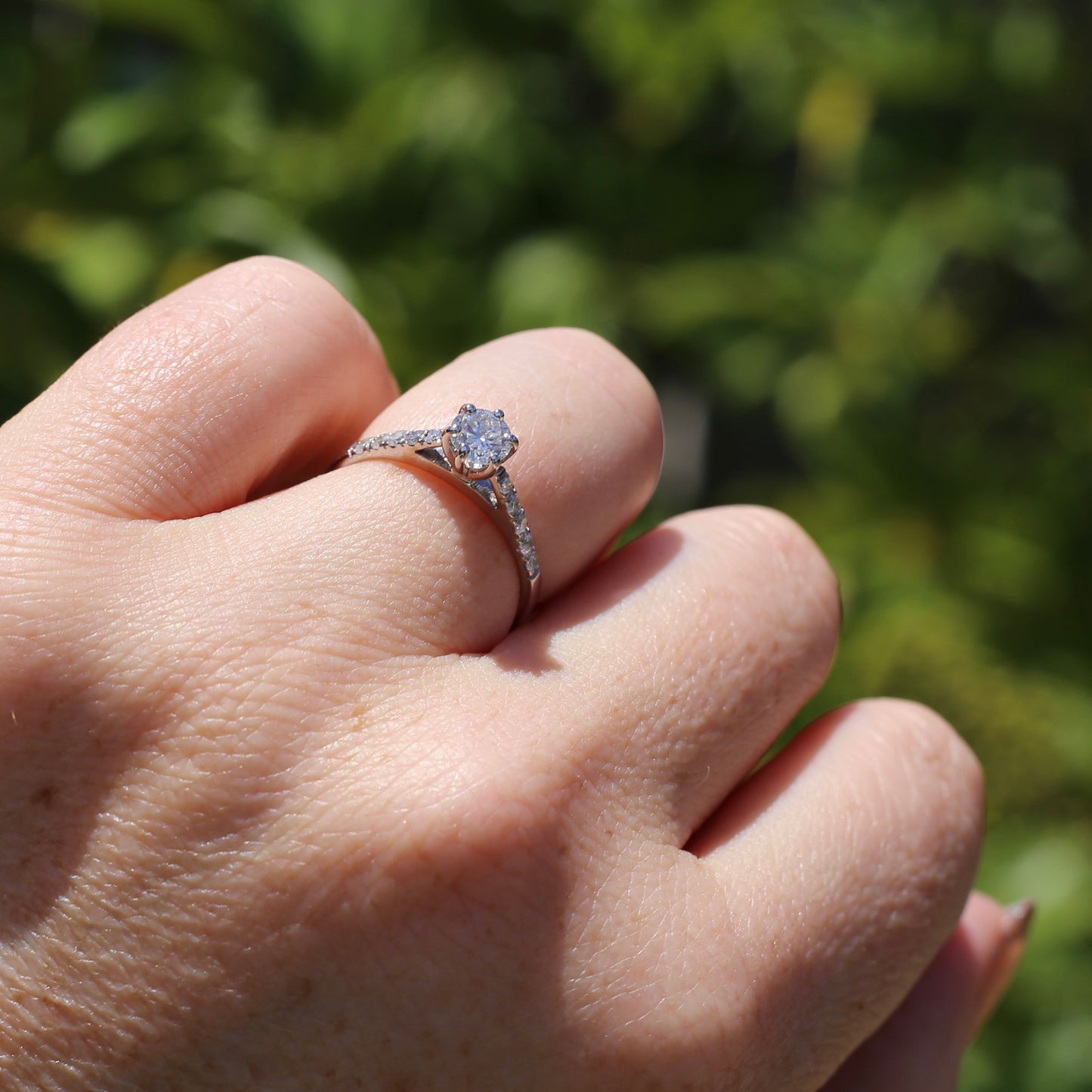 On hold Early Brilliant Cut 0.45ct Diamond Ring, with Grain Set Diamond Shoulders, 18ct White Gold, size 6.5 or M1/2