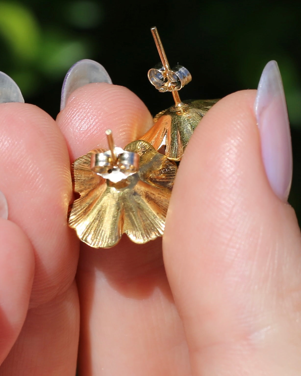 Vintage 1950s Large Floral Earring Studs, 9ct Gold (14K butterflies), Birmingham Made, 3.27g