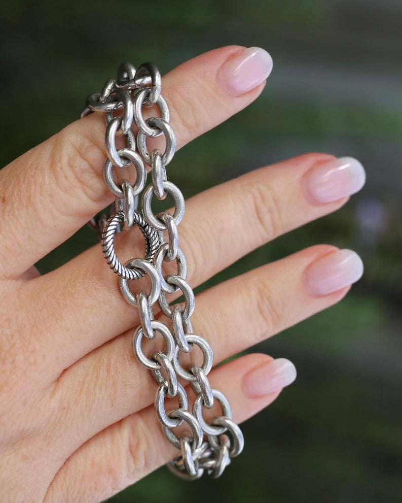 Vintage Chunky Oval Cable Chain with Textured Clasp, Sterling Silver, 42cm or 16.5inches, 50.7g