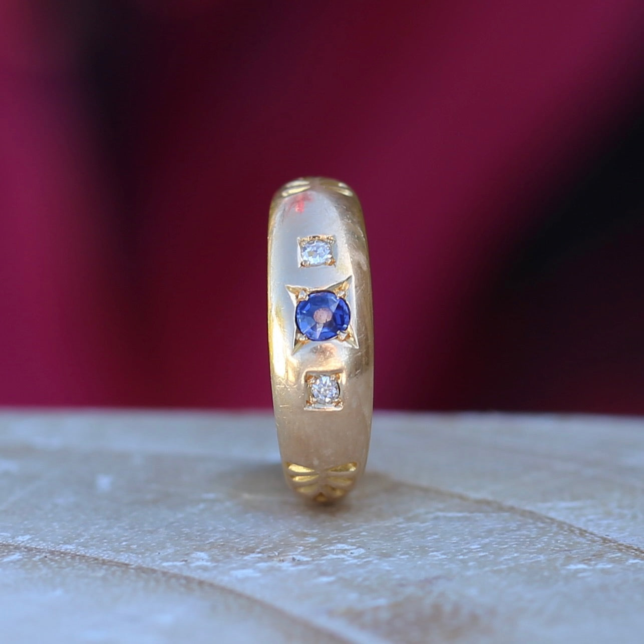 1896 Old Cut Sapphire and Diamond Gypsy Set Ring, 18ct Yellow Gold, size N or 6.75