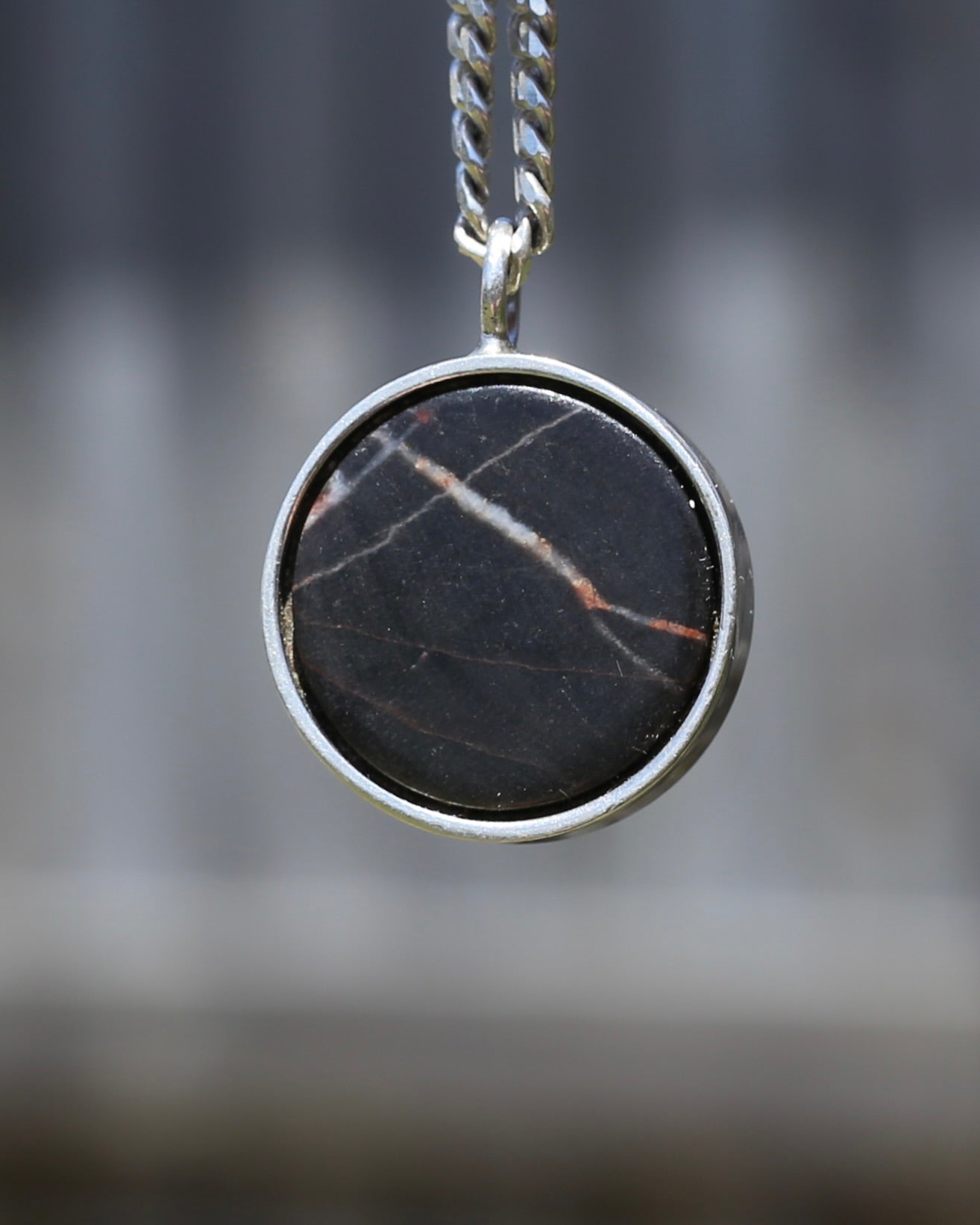 Vintage Chunky Black Agate and Silver Pendant, 13.2g