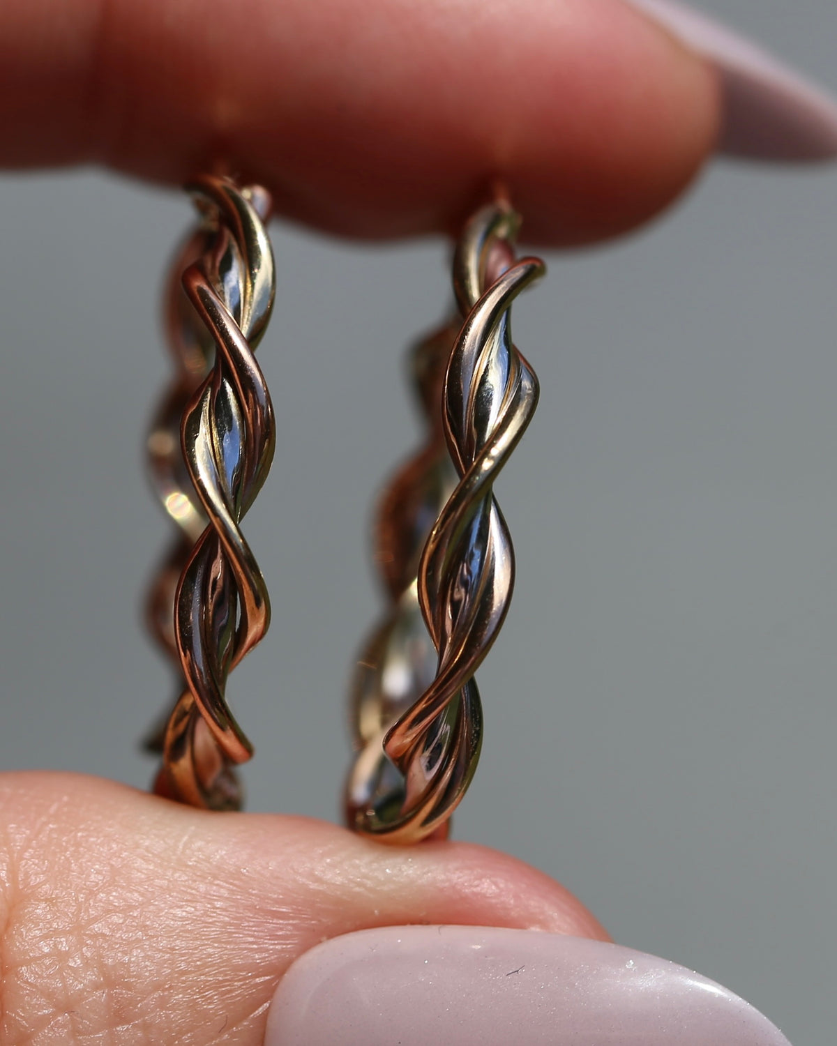 Tri-Colour Gold Twisted Hoop Earrings, 9ct Rose, Yellow and White Gold, 27.75mm, 2.73g
