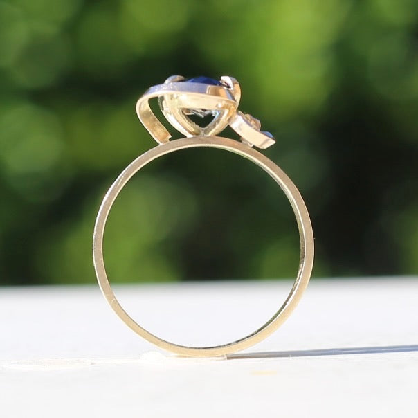 1980s 4ct Australian Parti Sapphire Retro Ring, 9ct Yellow Gold, size X or 11.5 (easily sizeable) with valuation