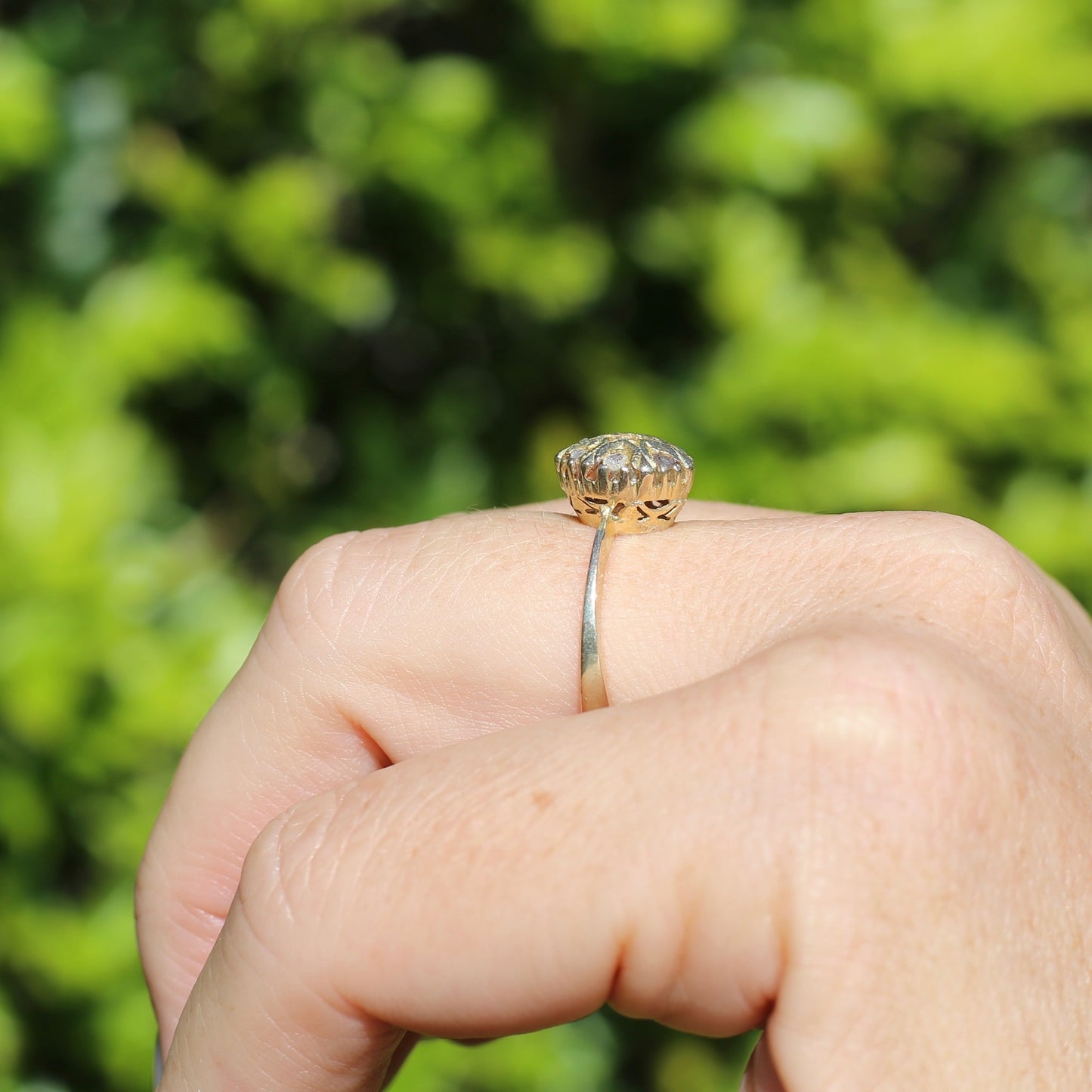 Rustic Handmade Likely Victorian Rose and Table Cut Diamond & Quartz Ring, approx 12ct Yellow Gold, size T or 9.5