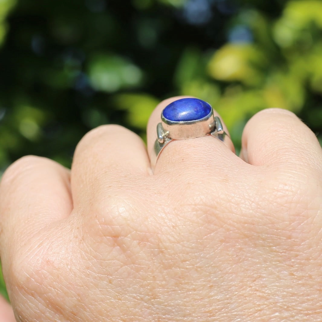 East West Set Oval Lapis Lazuli, Sterling Silver, size P or 7.5 (fits about a size smaller)