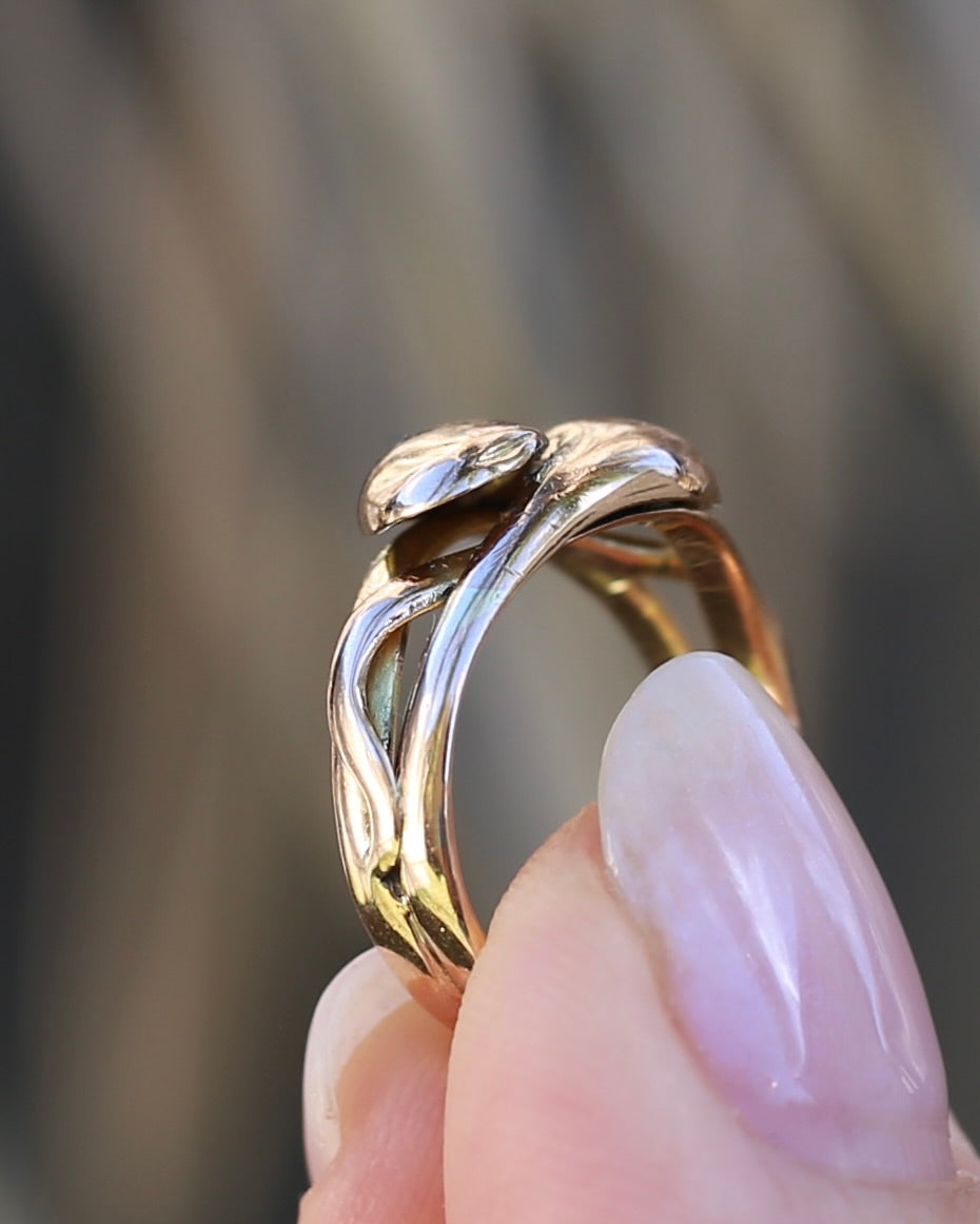 Antique 1907 Birmingham Made Double Snake Ring, 9ct Old Rosey Gold, size I1/2 or 4.5, 3.22g