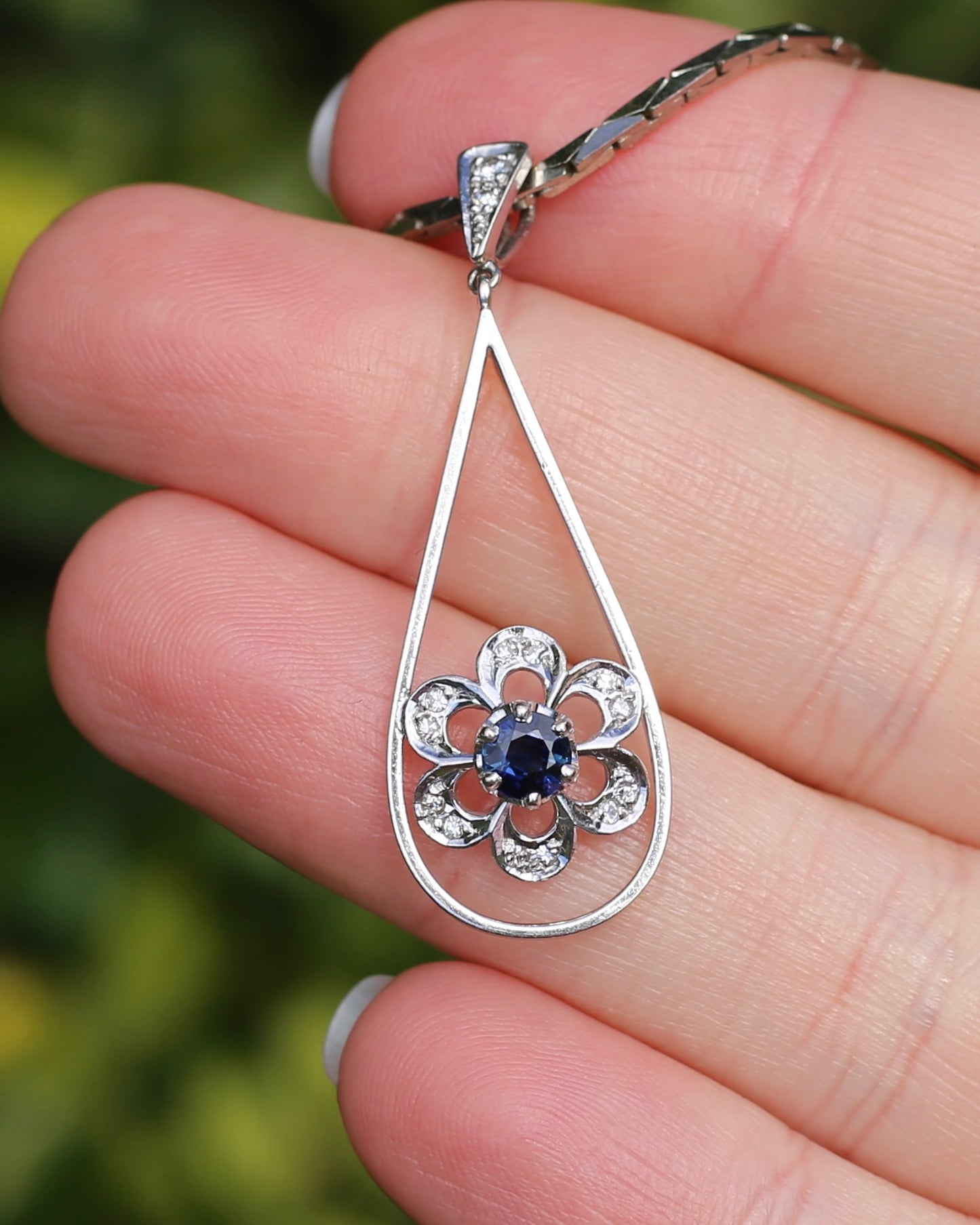 Vintage Natural Sapphire and Diamond Pendant, 18ct White Gold, 2.64g