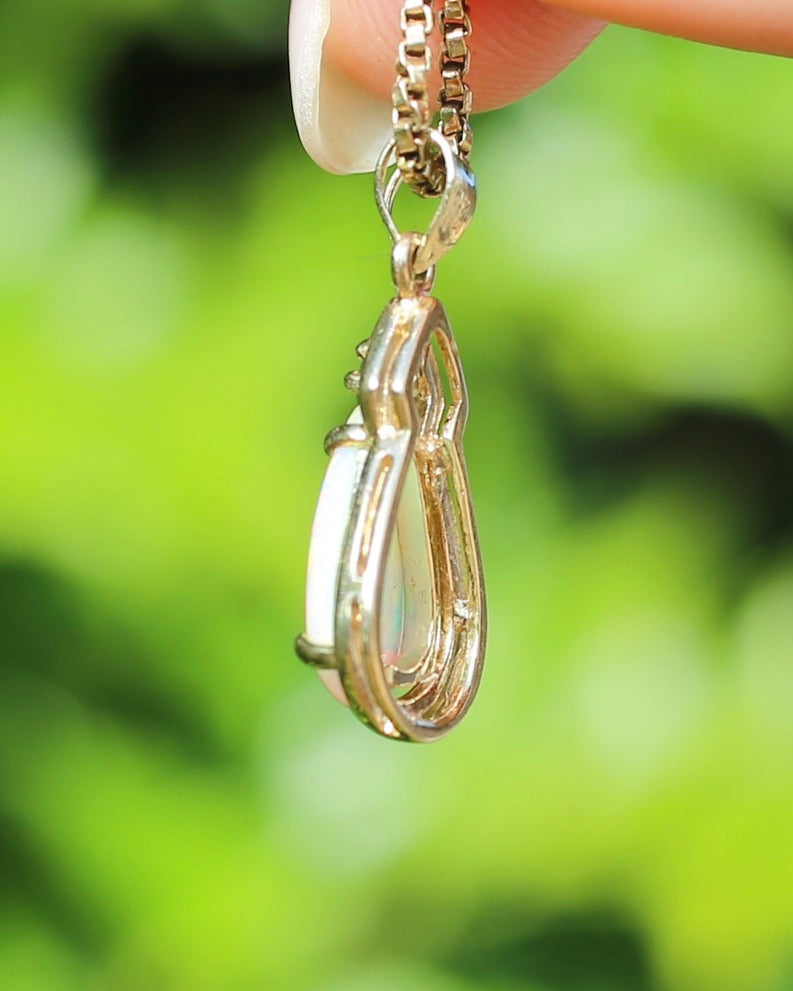 Pear Crystal Opal and Diamond Pendant, 10ct Yellow Gold, 1.5g