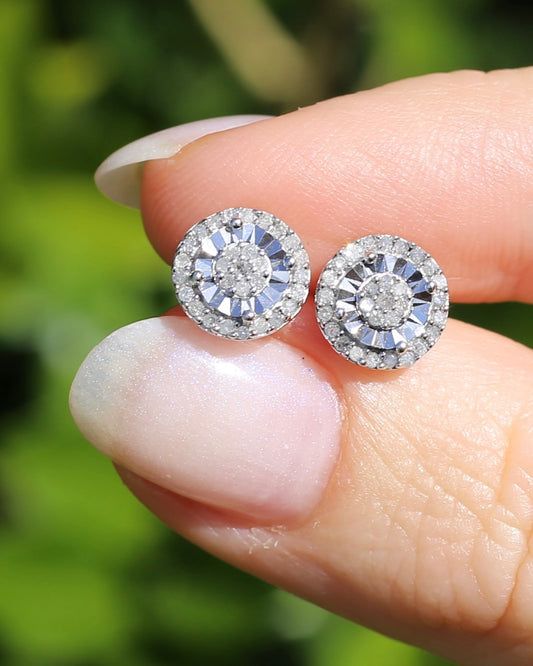 Diamond Cluster Studs, Sterling Silver, 2.06g