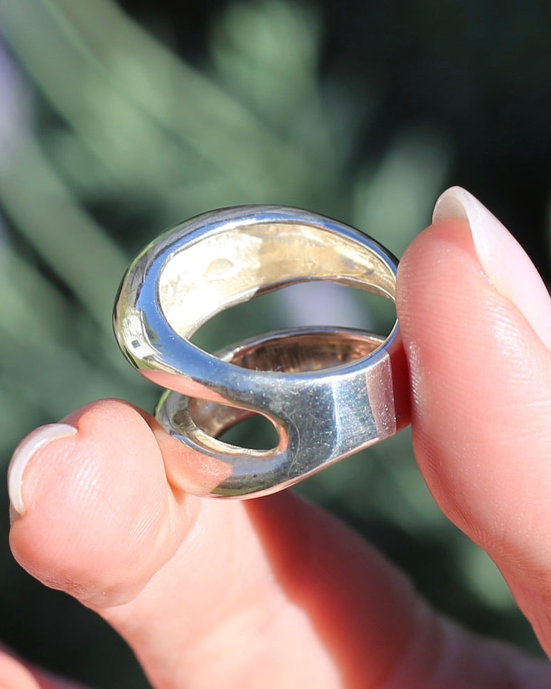 Structural Double Band Silver Ring, Sterling Silver, size R1/2 or just under 9, 12g