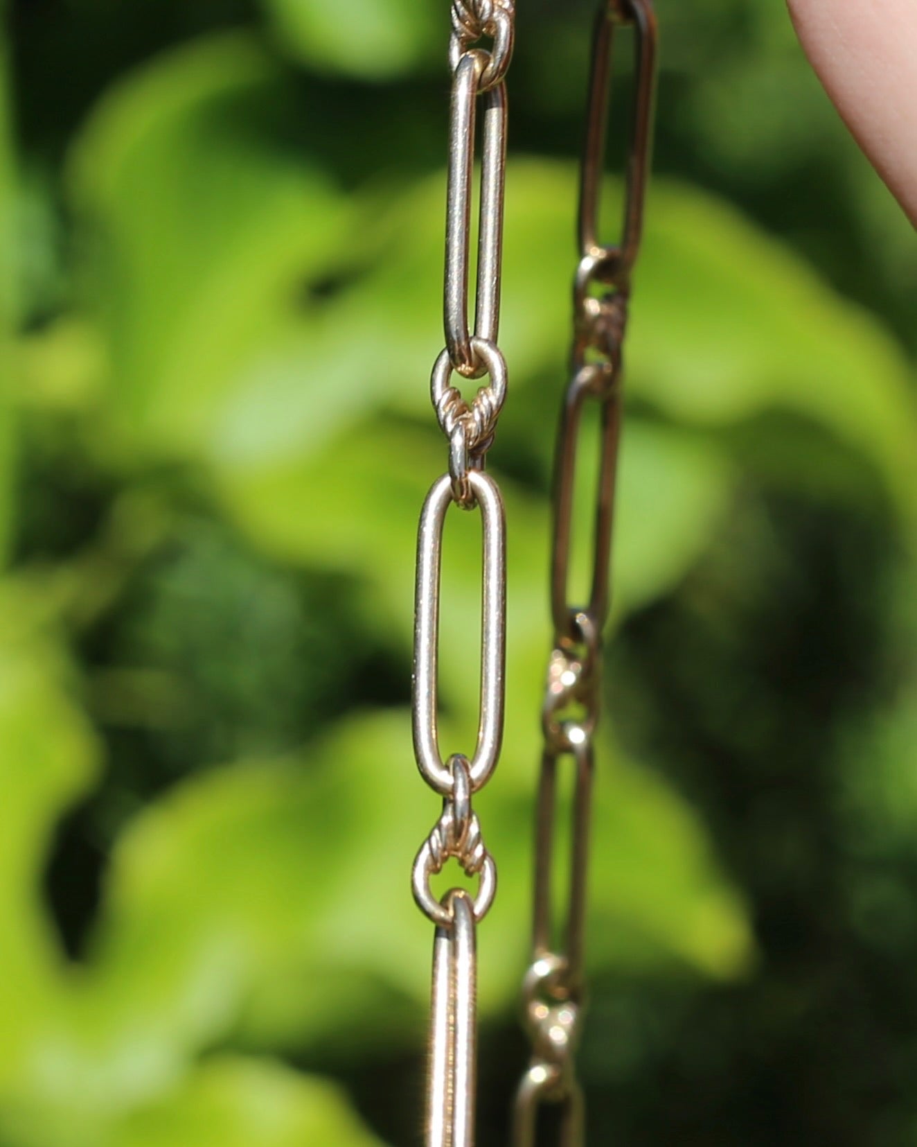 Vintique Trombone and Love Link Chain Single Albert Clasp, 9ct Gold, 51cm or 20 inches, 22.5g