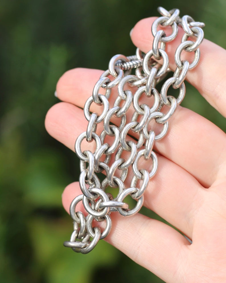 Vintage Chunky Oval Cable Chain with Textured Clasp, Sterling Silver, 42cm or 16.5inches, 50.7g