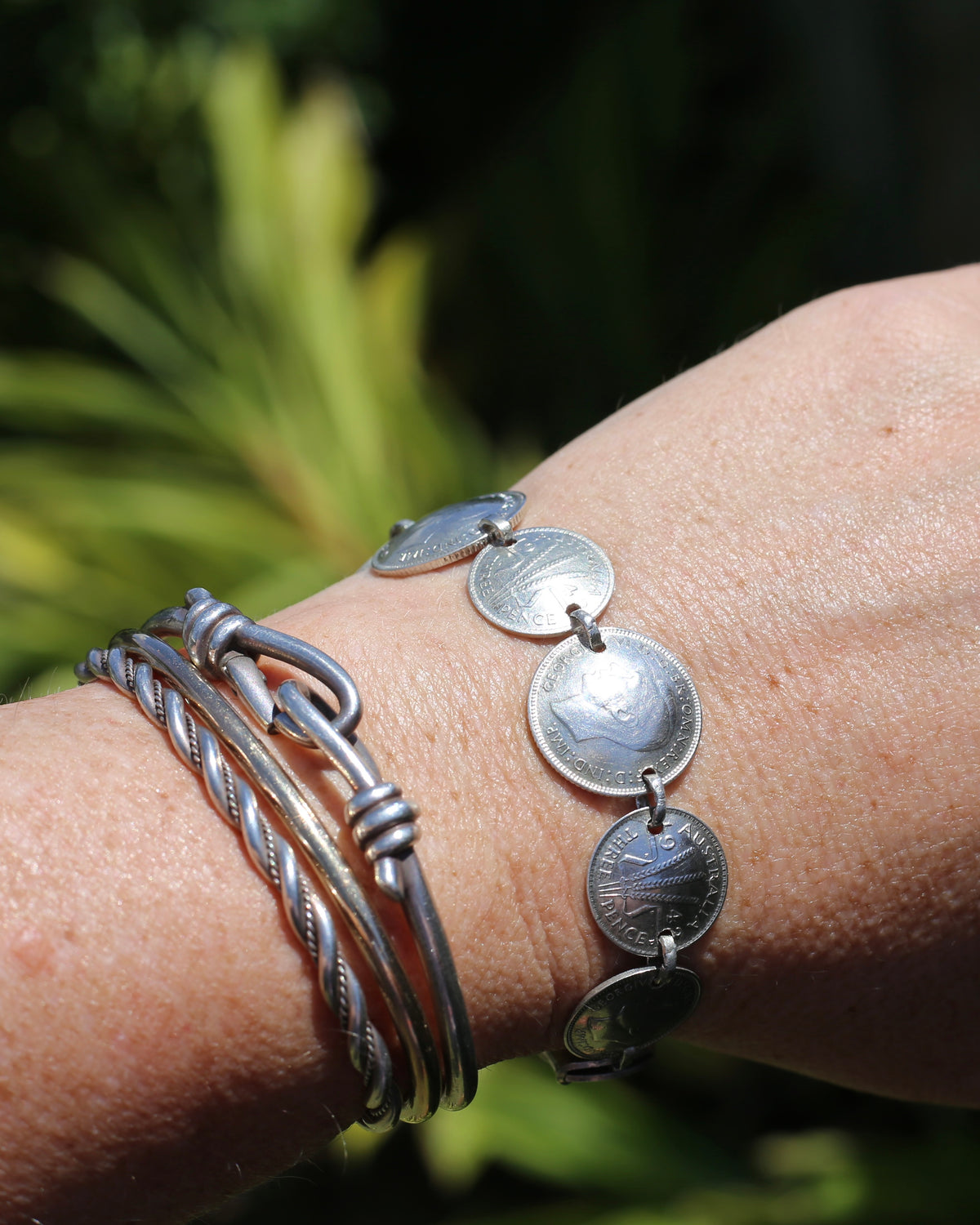 WWII Lucky Sixpence and Threepence Bracelet - coins 1938, 1942, 1943, 1944, 92.5% silver, 17.5cm or just under 7 inches, 19.83g