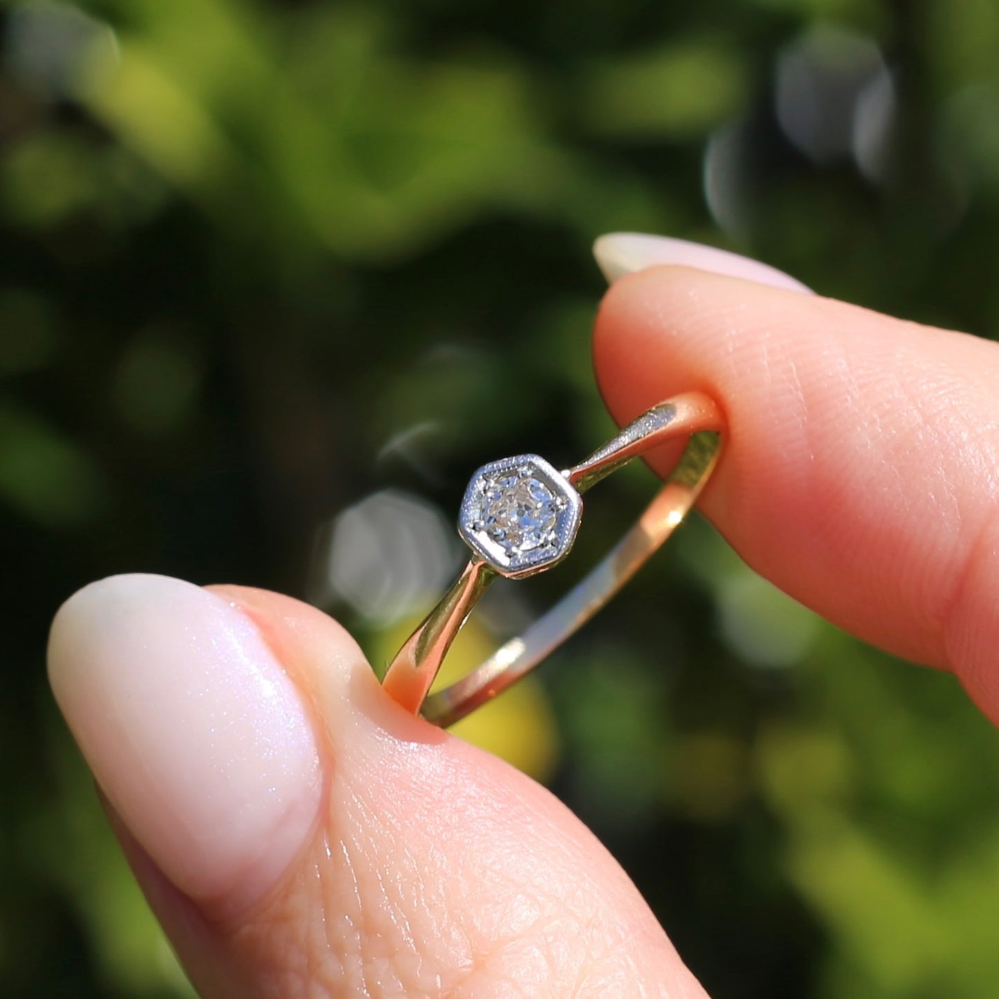 Early Australian Old Cut Diamond Solitaire by H. G. Rogers, 18ct White and Yellow Gold, size 9.5 or just over S1/2