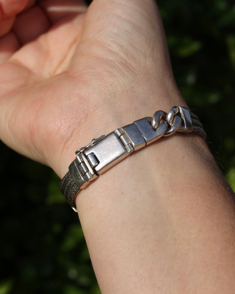Chunky Foxtail and Curb Bracelet, Sterling Silver, 17.5cm or just under 7 inches, 40.7g