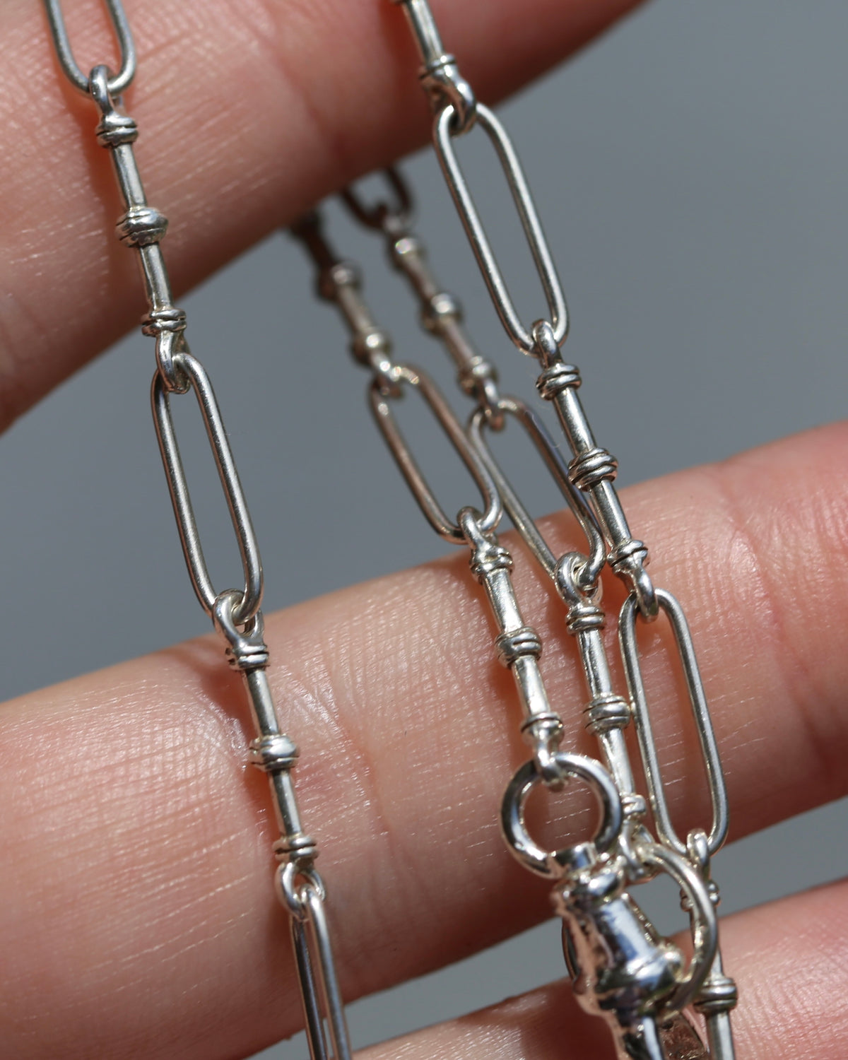Delicate Trombone and Fancy Link Necklace with Albert Clasp and Detachable T-bar, Sterling Silver, 46cm or just over 18 inches, 10.83g
