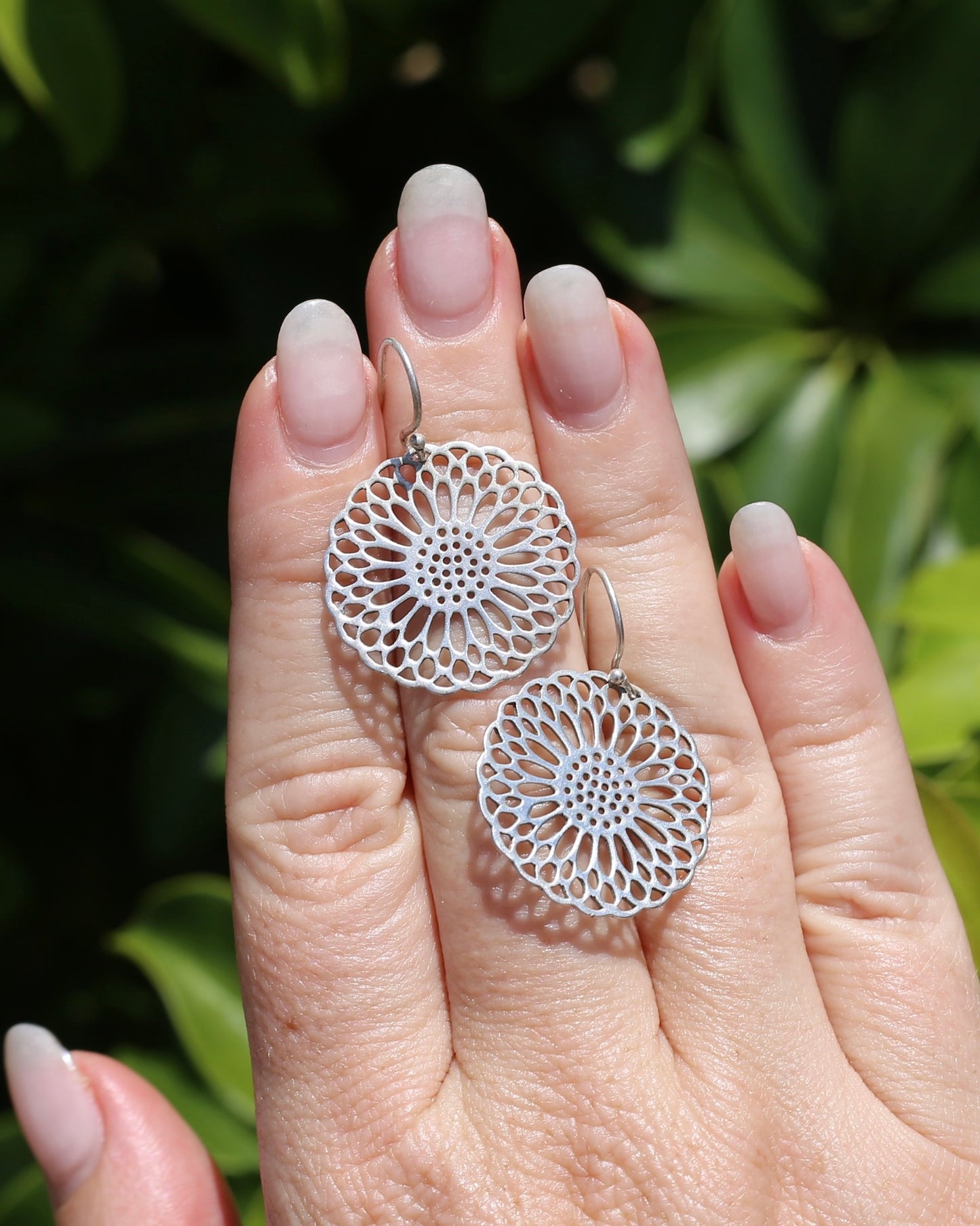Silver Mandala Earrings on Earwires, Sterling Silver, 4.0g