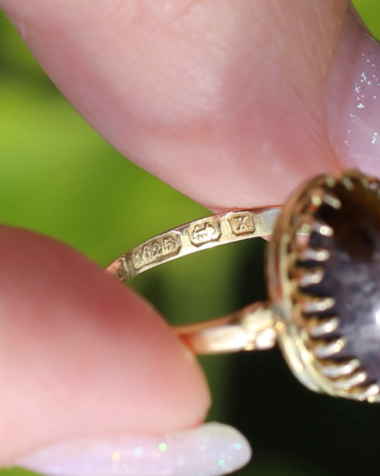 Second Glance - Antique Birmingham Made 1922 Tiger Eye Cabochon Ring, 15ct Yellow Gold, size I or 4.25, 2.27g