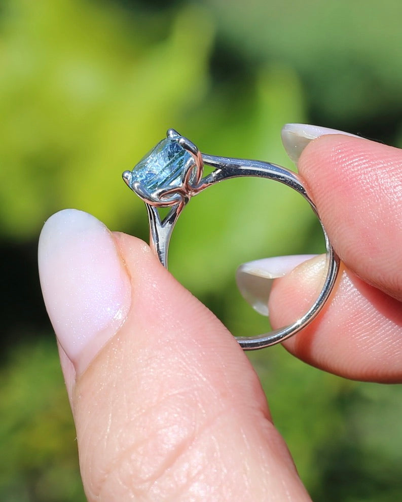 2.35ct Cushion Cut Blue Topaz Ring, Sterling Silver, size O1/2 or 7.25, 2.35g
