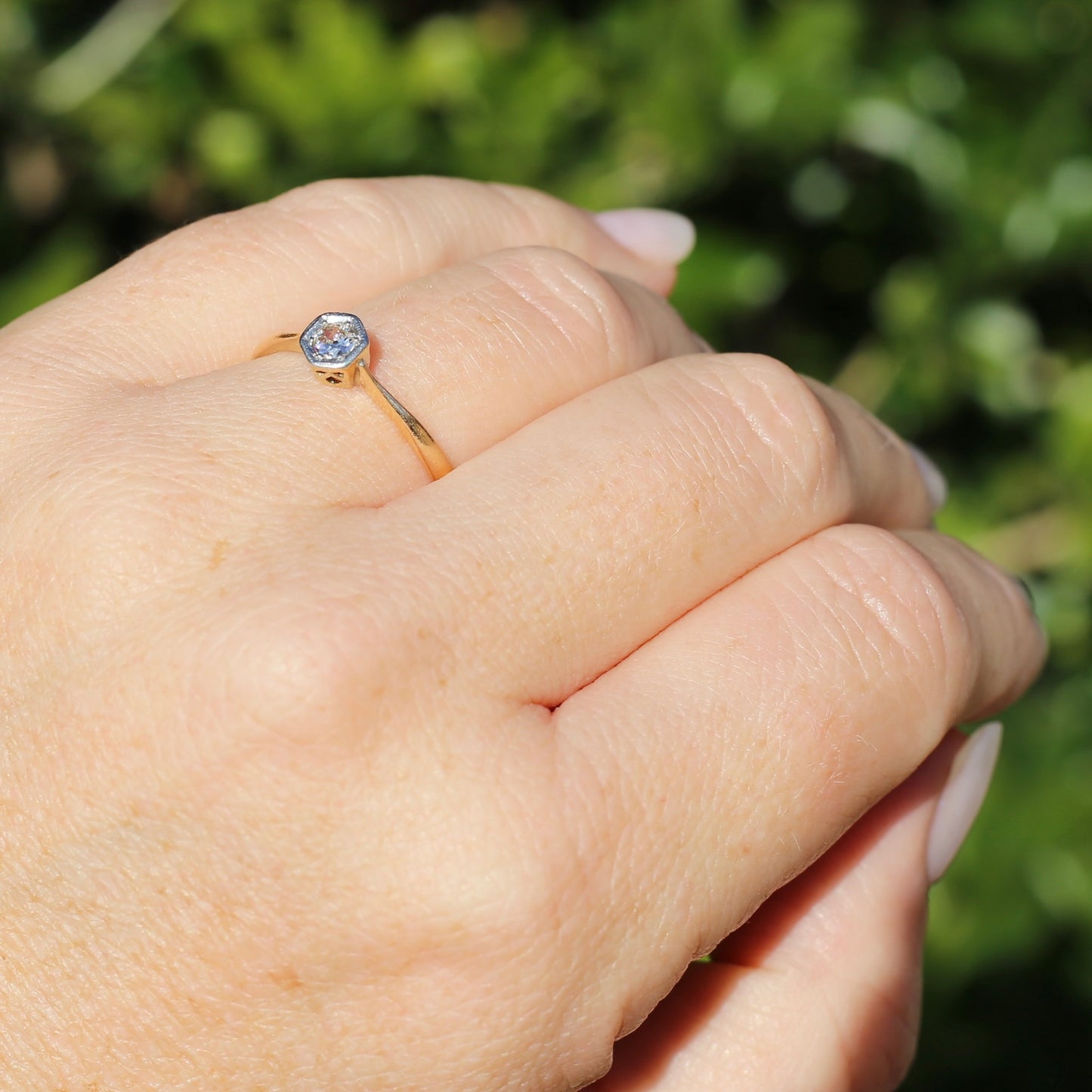 Early Australian Old Cut Diamond Solitaire by H. G. Rogers, 18ct White and Yellow Gold, size 9.5 or just over S1/2