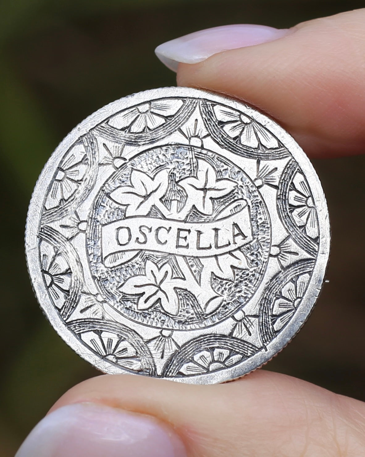Antique Love Token Oscella Brooch 1900 British India One Rupee, 10.9g