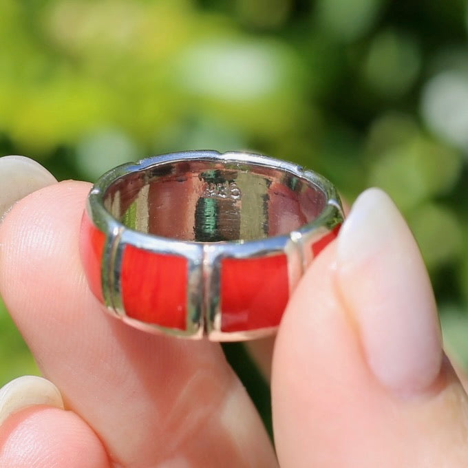 Red Square Resin Silver Ring, Size R1/2 or 8.75 (fits more like a P1/2)