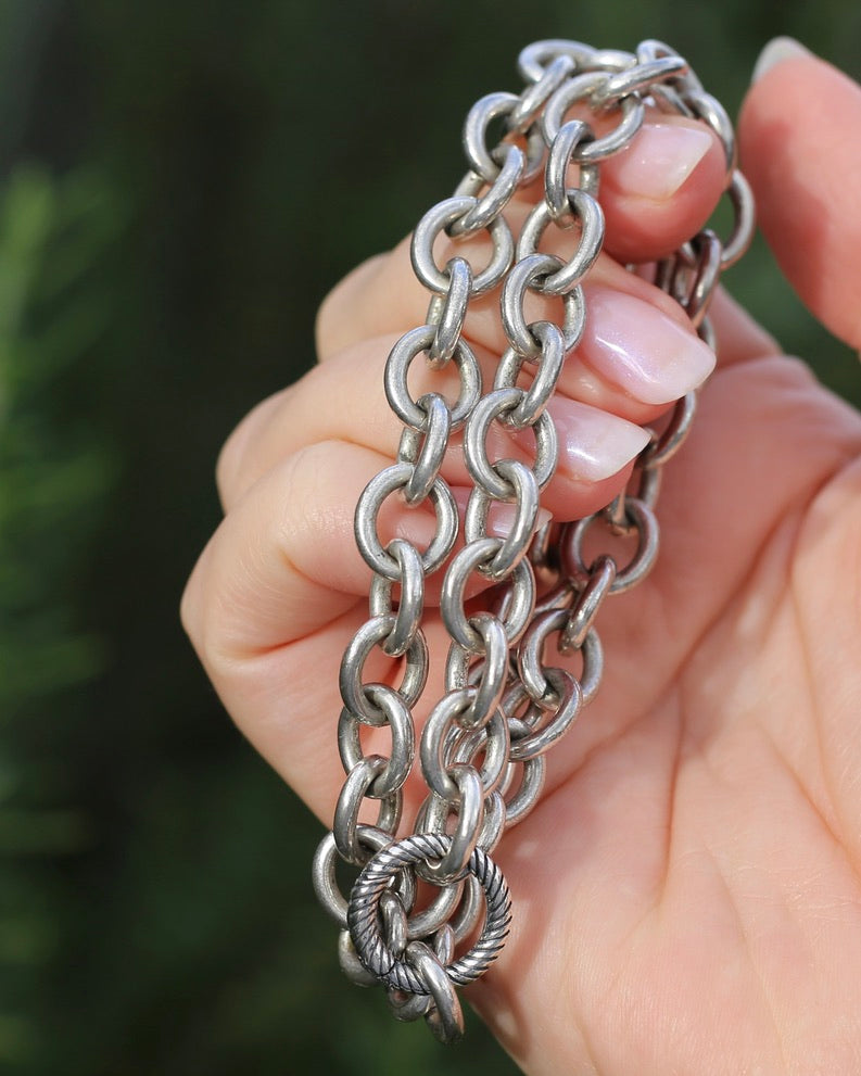 Vintage Chunky Oval Cable Chain with Textured Clasp, Sterling Silver, 42cm or 16.5inches, 50.7g