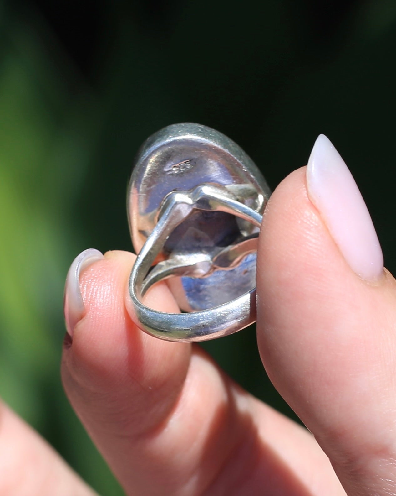 Abalone Shell Cabochon Bezel Set Ring, Sterling Silver,  sizse N or 6.75 - fits more like an M1/2 or 6.5, 9.60g