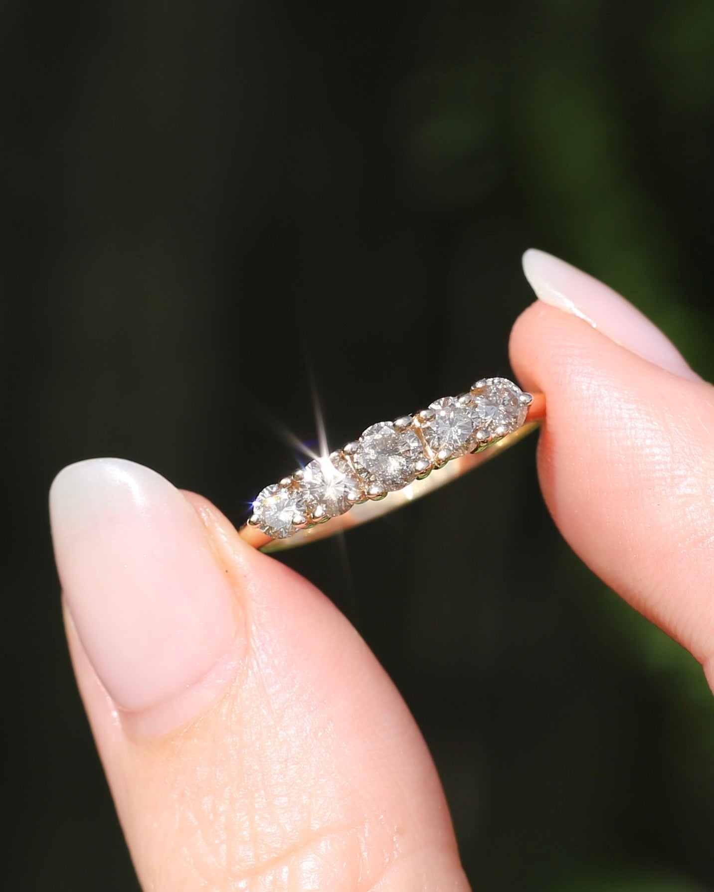 ON HOLD Five Stone Champagne Diamond Ring, 14ct Yellow Gold, size S1/2 or 9.25, 2.6g, with valuation